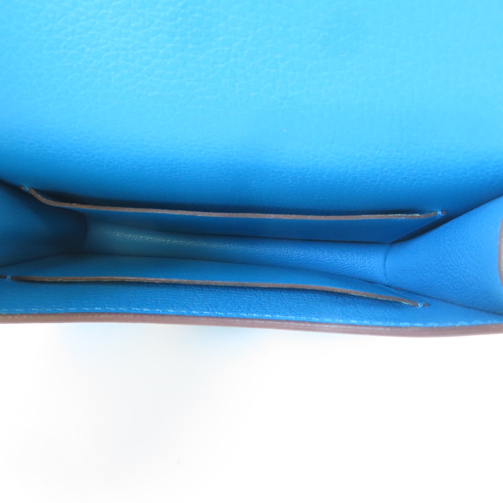 HERMES Evercolor皮革Constance Slim Wallet銀扣錢包Bleu Izmir/藍色