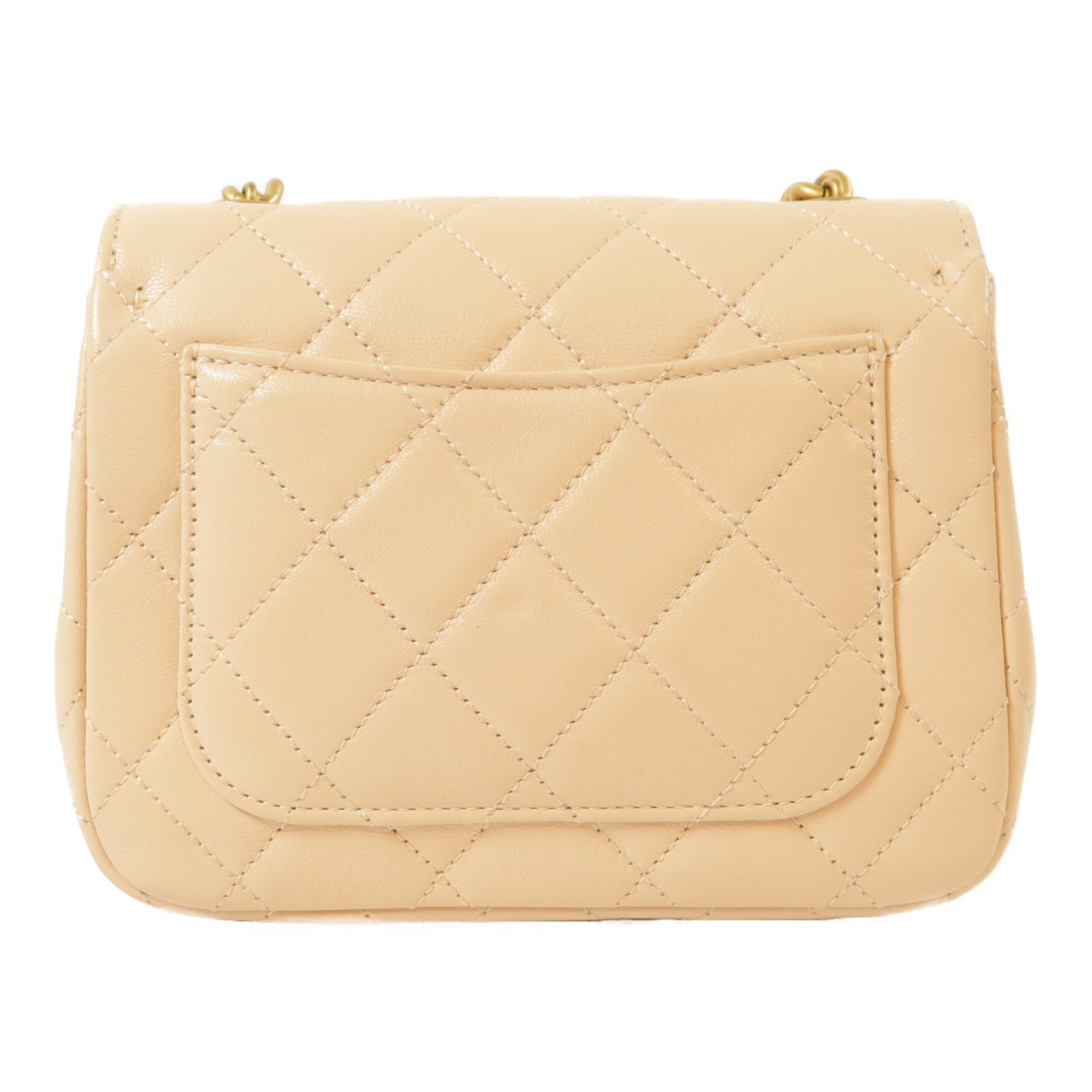 CHANEL 菱格牛皮皮革Mini Flap Bag金扣鏈帶肩背袋粉紅色