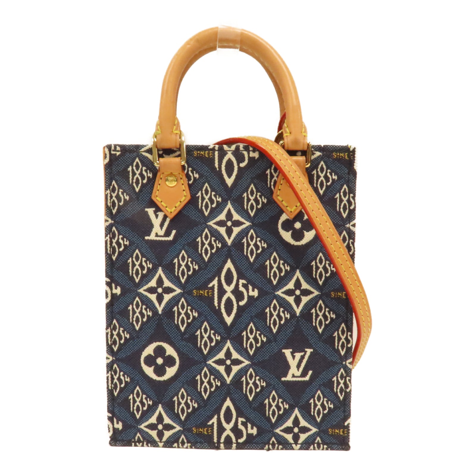 LOUIS VUITTON 【激減優惠】帆布/皮革Petit Sac Plat金扣手挽肩背兩用袋藍色