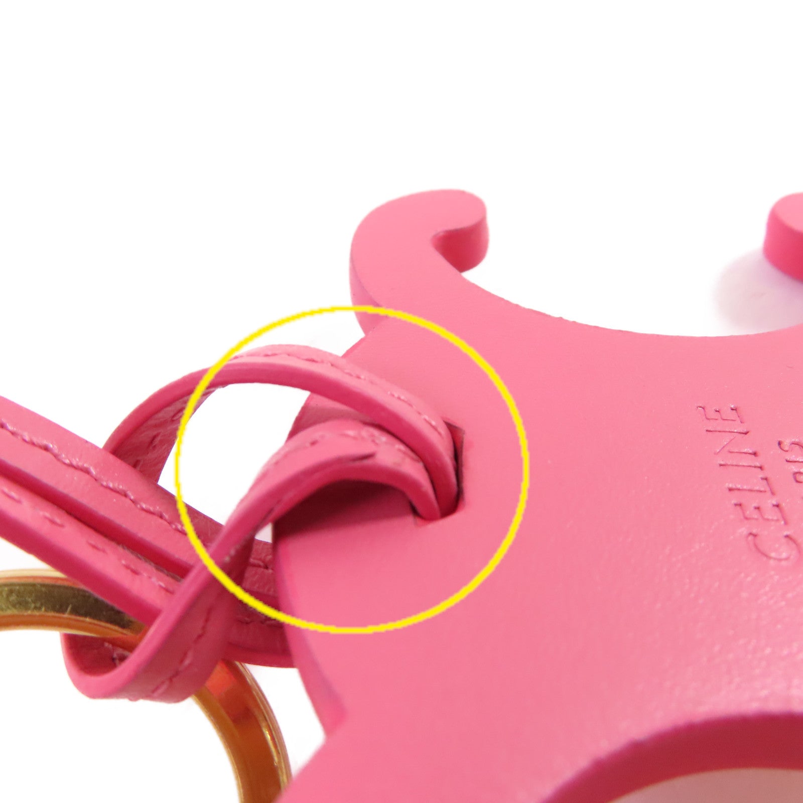 CELINE 牛皮皮革Triomphe Keyring Charm金扣掛飾粉紅色