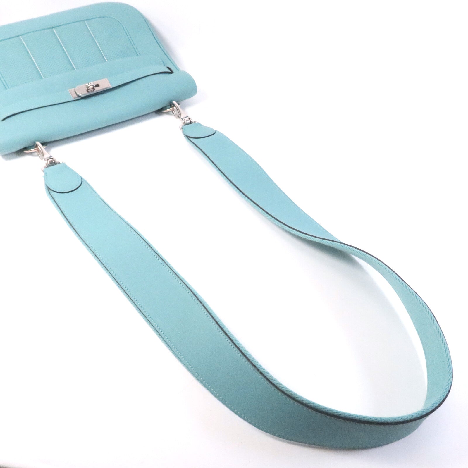 HERMES 【激減優惠】Swift皮革Berline 28銀扣肩背袋Bleu Atoll