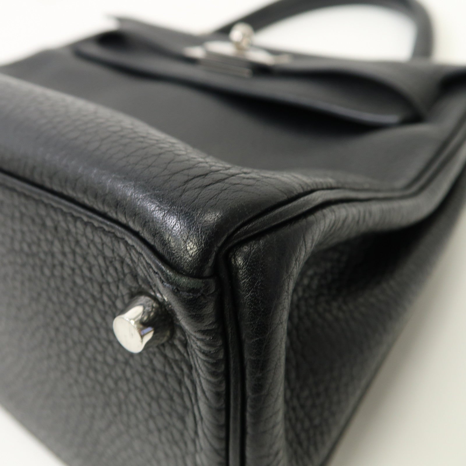 HERMES Clemence皮革Kelly 28銀扣手挽肩背兩用袋黑色