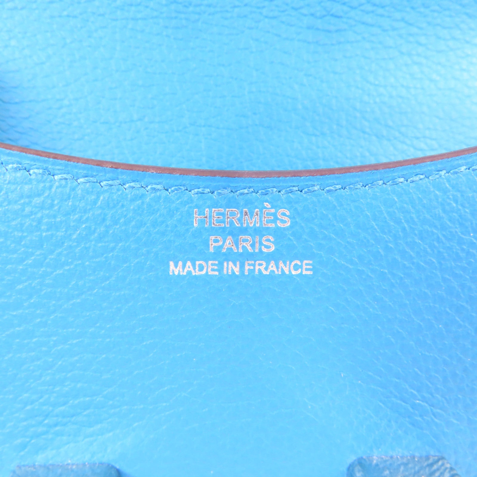 HERMES Evercolor皮革Constance Slim Wallet銀扣錢包Bleu Izmir/藍色