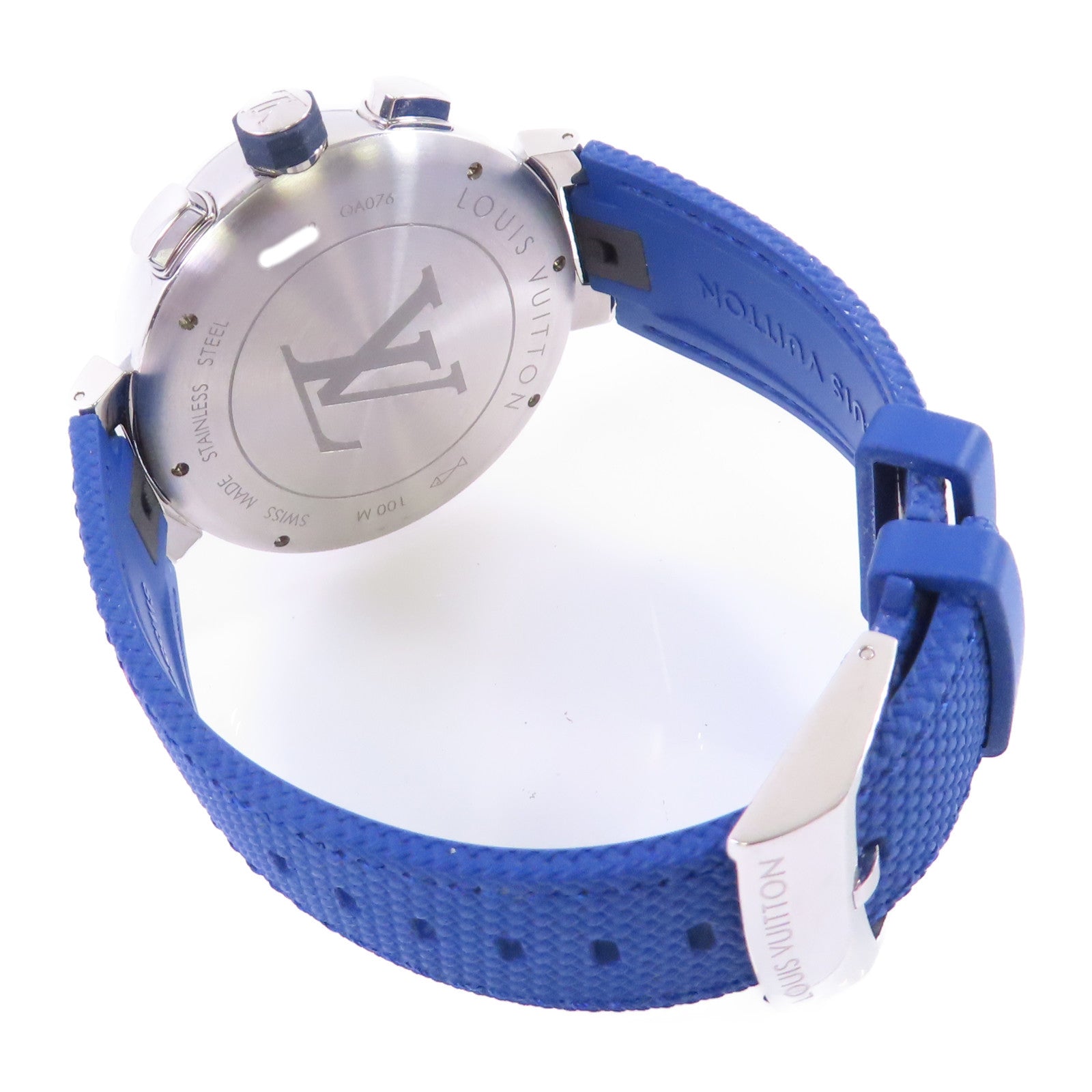 LOUIS VUITTON Tambour Dimier Cobalt Watch不鏽鋼/橡巾帶自動機芯手錶藍色