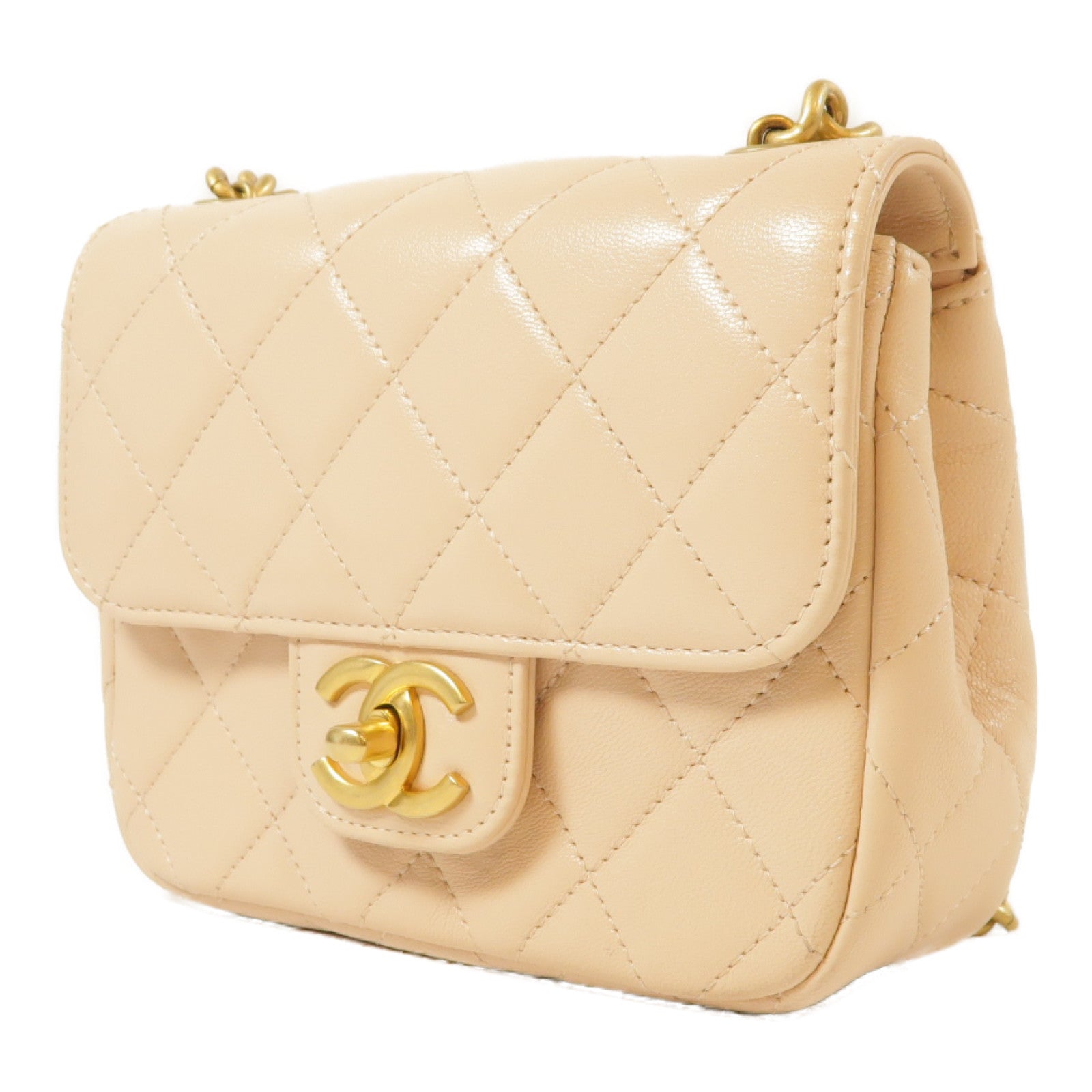 CHANEL 菱格牛皮皮革Mini Flap Bag金扣鏈帶肩背袋粉紅色
