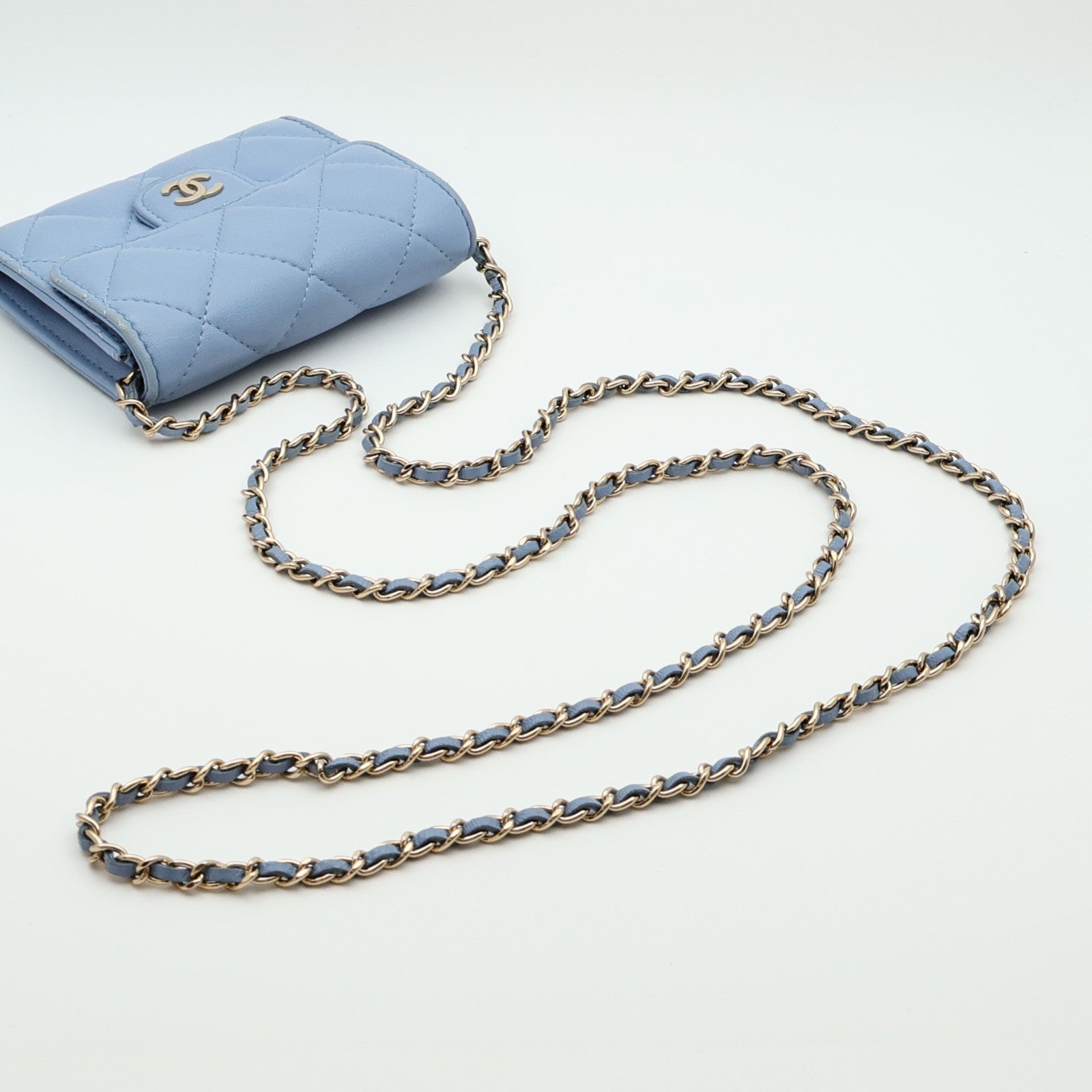 CHANEL 羊皮皮革Card Holder On Chain金扣鏈帶肩背袋