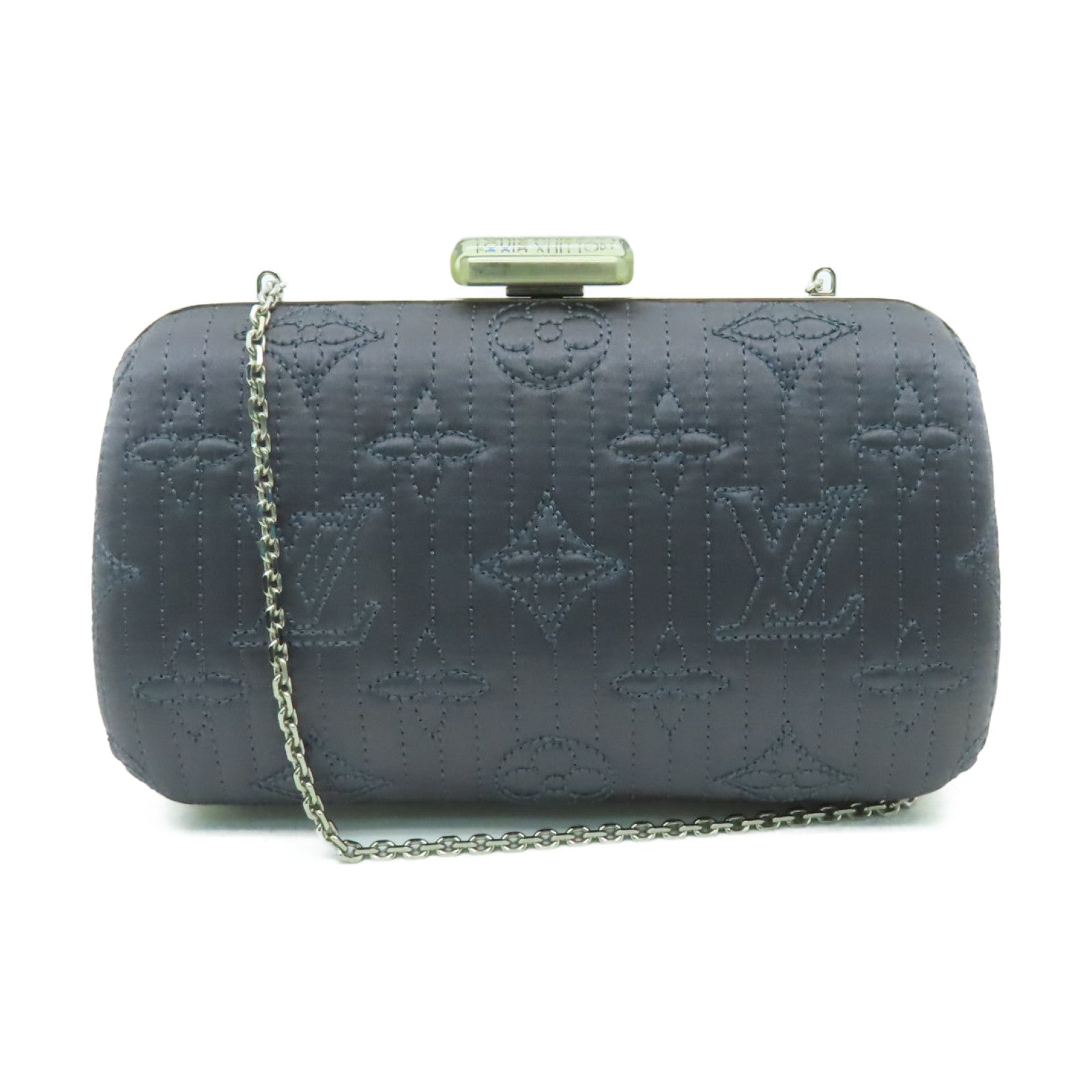 LOUIS VUITTON 【激減優惠】Monogram Satin Motard Minaudiere銀扣鏈帶肩背袋鉻色