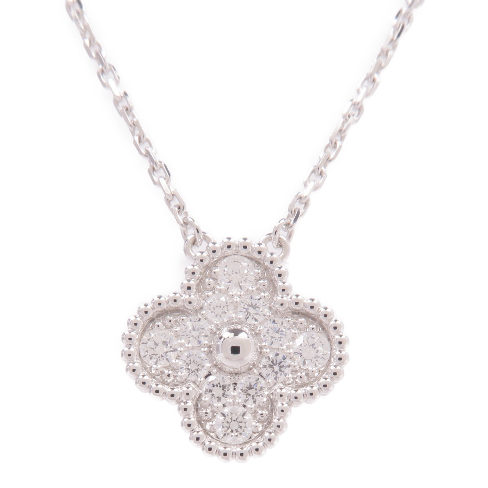 Van Cleef & Arpels 18K白金Vintage Alhambra Diamond Pendant鑽石項鍊