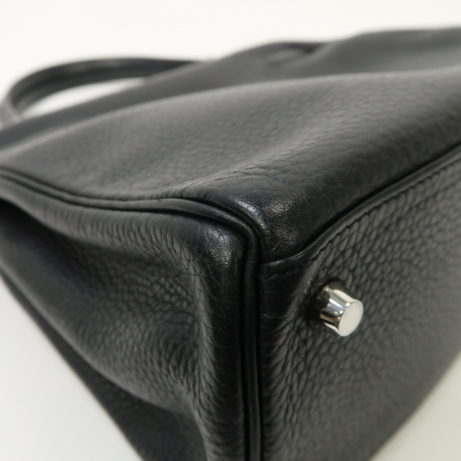 HERMES Clemence皮革Kelly 28銀扣手挽肩背兩用袋黑色
