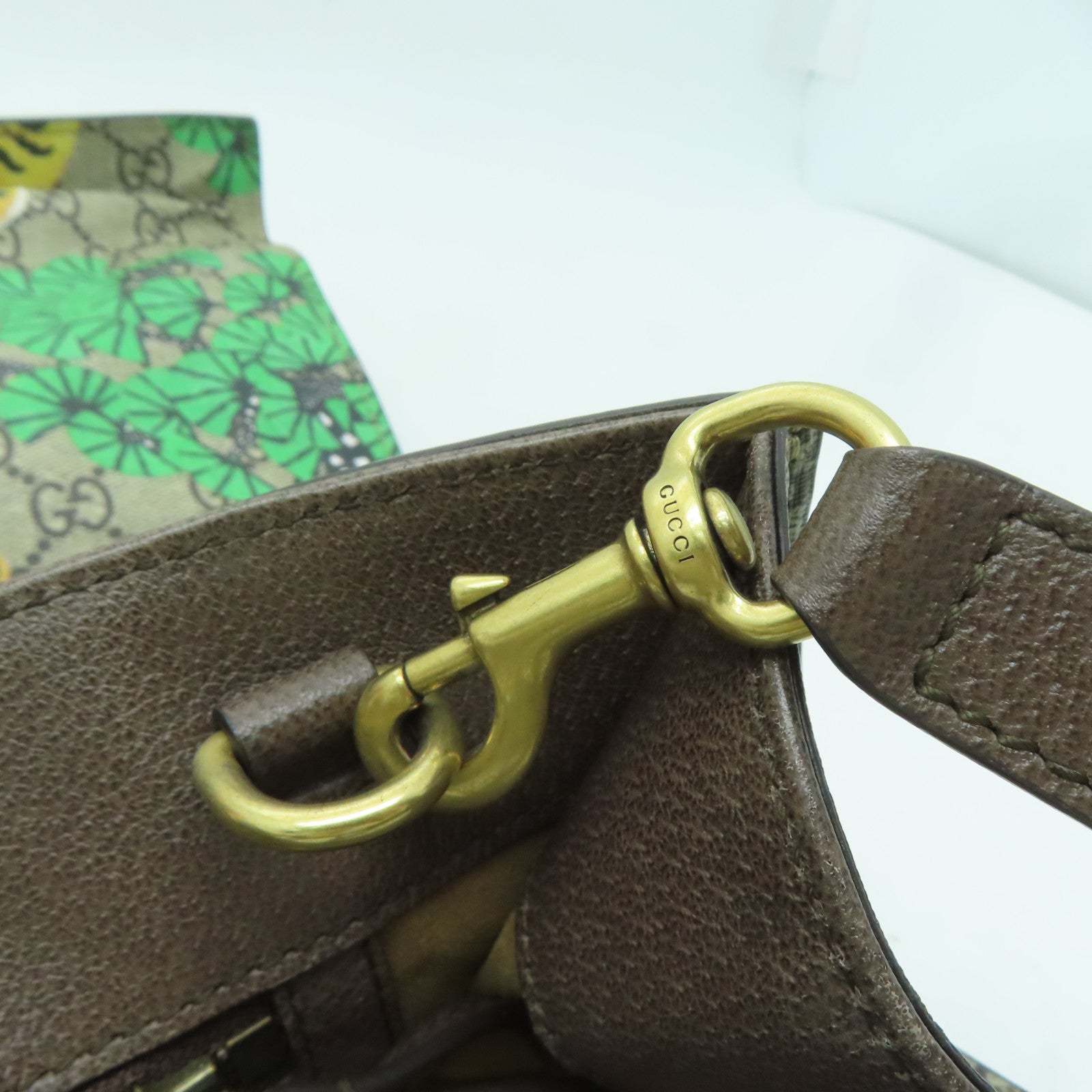 GUCCI 塗層帆布2 Way Shoulder金扣手挽肩背兩用袋米色/啡色