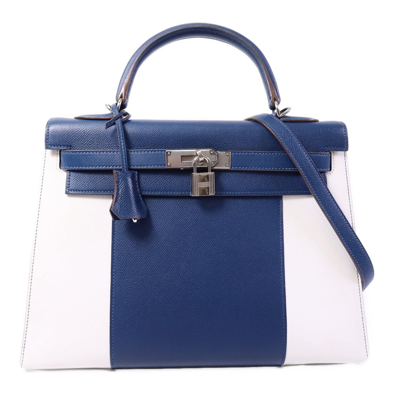HERMES Epsom皮革Kelly 32 Club手挽肩背兩用袋Bleu Thalassa/Blanc