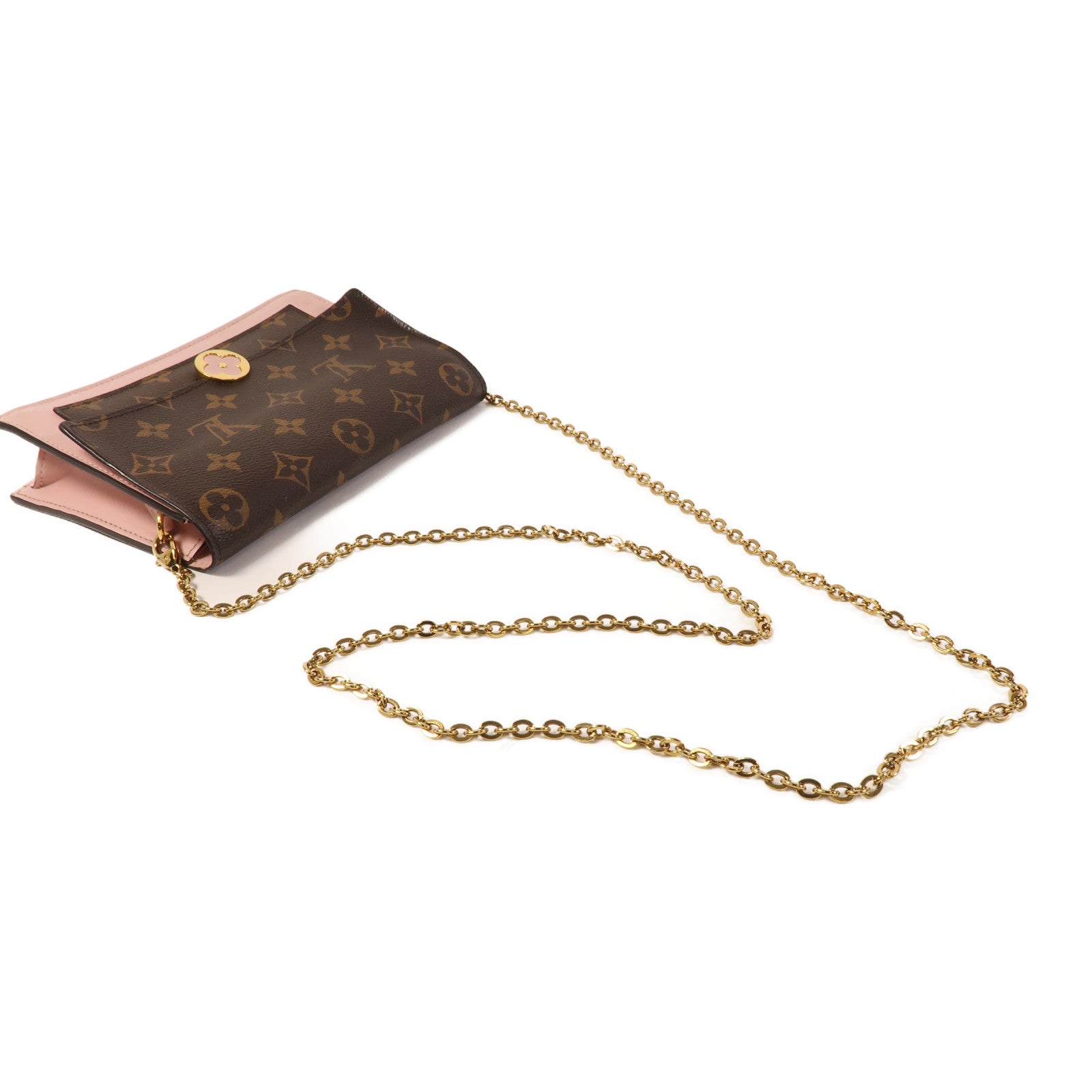 LOUIS VUITTON Monogram Flore Chain Wallet金扣鏈帶肩背袋