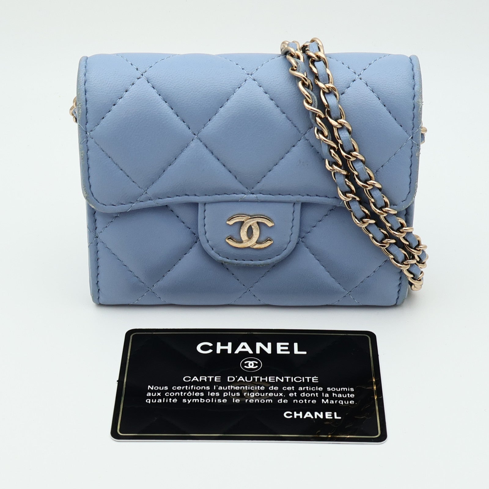 CHANEL 羊皮皮革Card Holder On Chain金扣鏈帶肩背袋