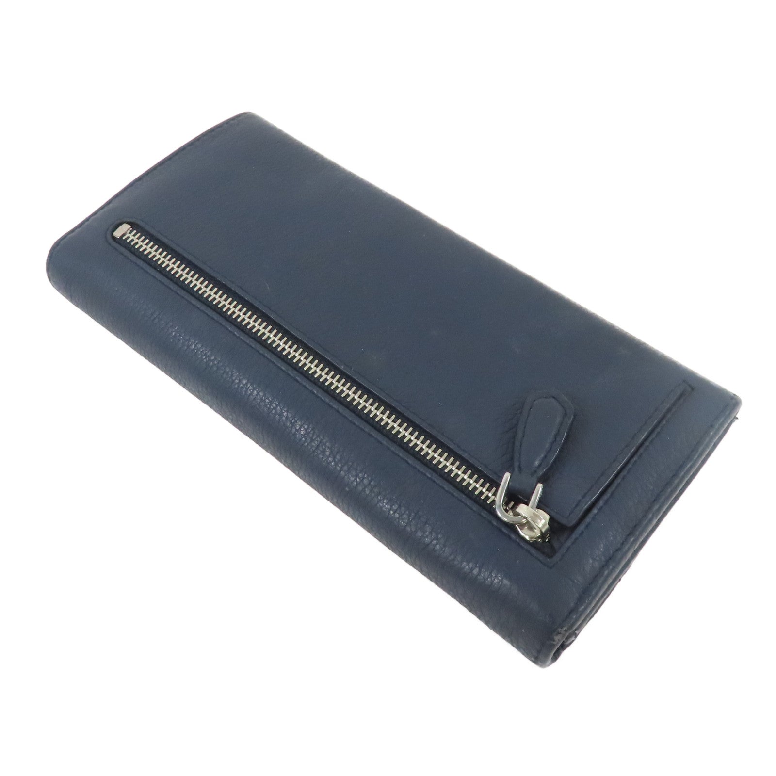 PRADA 牛皮皮革Long Wallet銀扣長錢包深藍色