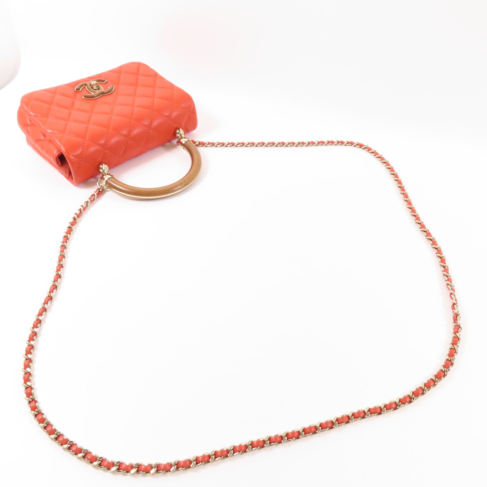 CHANEL 羊皮皮革Chain Shoulder金扣鏈帶手挽肩背兩用袋