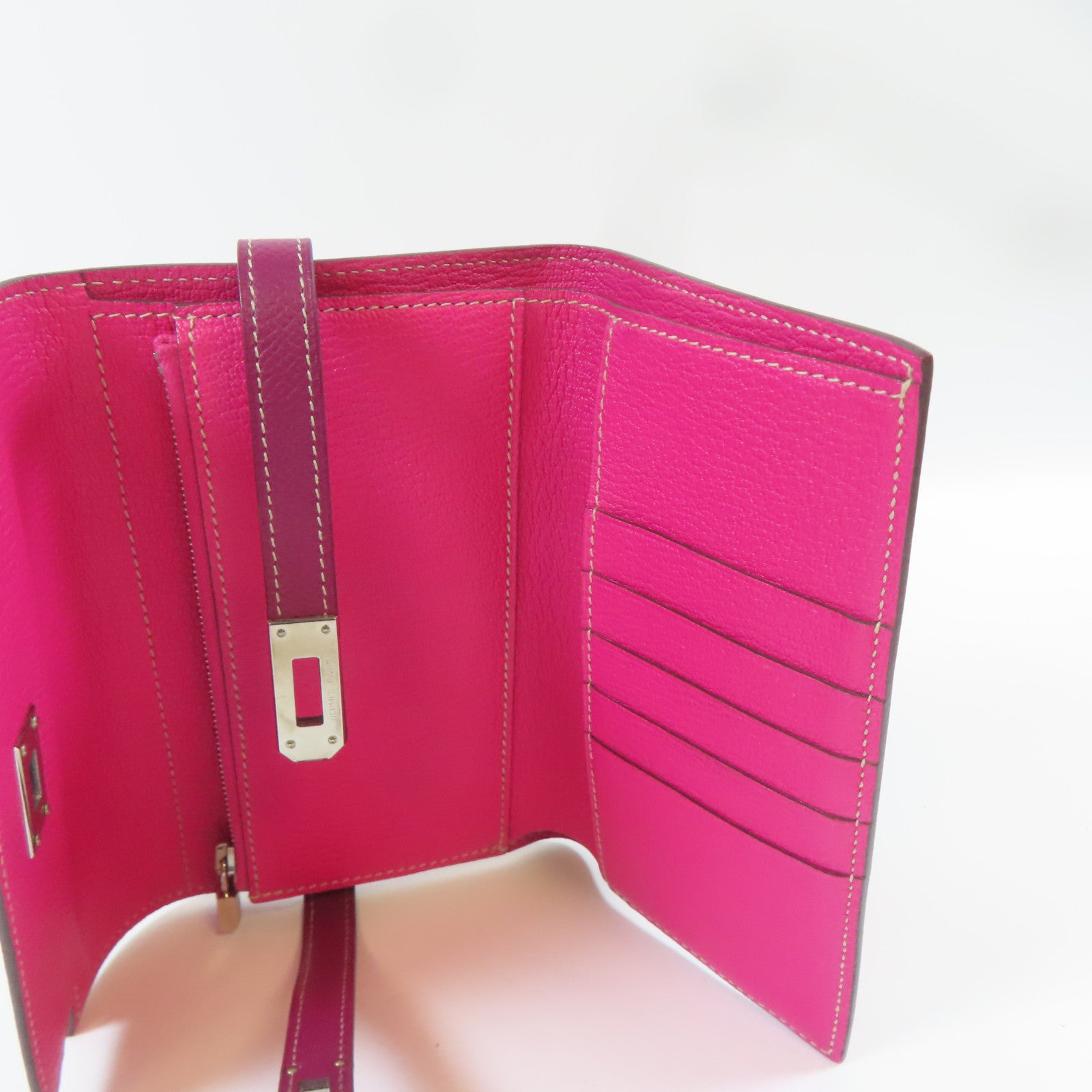 HERMES 【激減優惠】Epsom皮革Kelly Wallet Compact銀扣錢包Tosac桃紫色