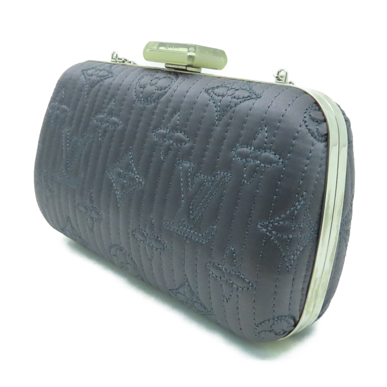 LOUIS VUITTON 【激減優惠】Monogram Satin Motard Minaudiere銀扣鏈帶肩背袋鉻色