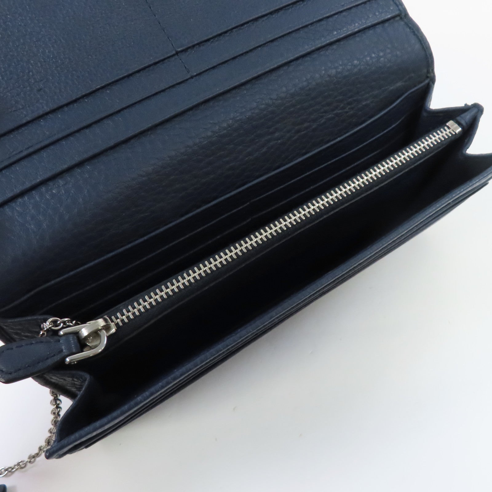 PRADA 牛皮皮革Long Wallet銀扣長錢包深藍色