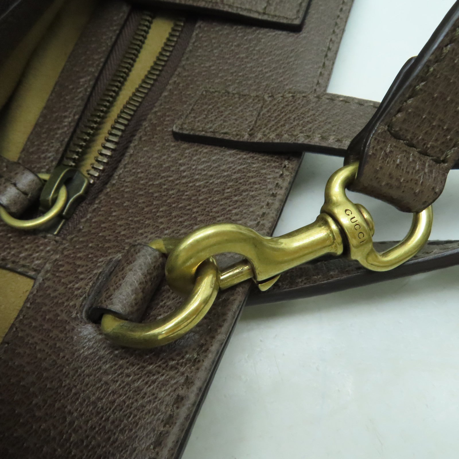 GUCCI 塗層帆布2 Way Shoulder金扣手挽肩背兩用袋米色/啡色