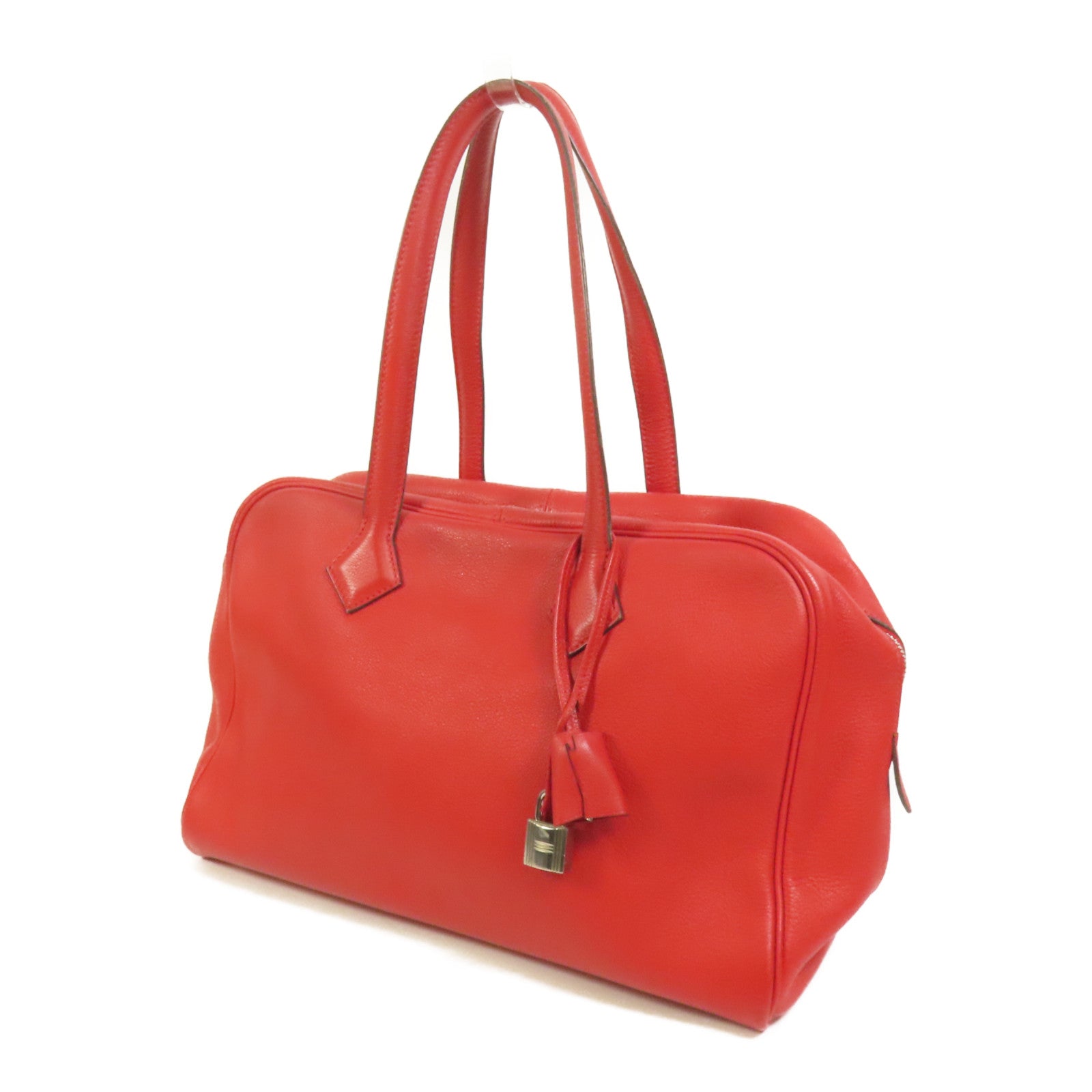 HERMES Evercolor皮革Victoria 35銀扣手挽袋Rouge Casaque