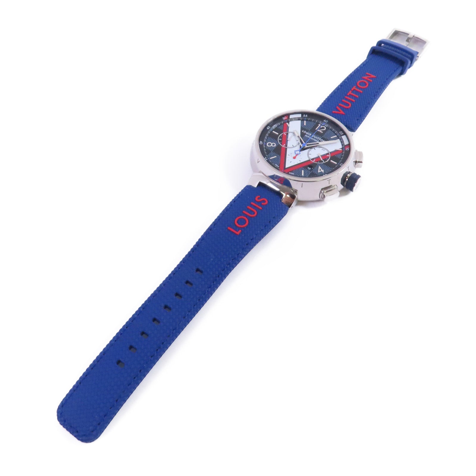LOUIS VUITTON Tambour Dimier Cobalt Watch不鏽鋼/橡巾帶自動機芯手錶藍色