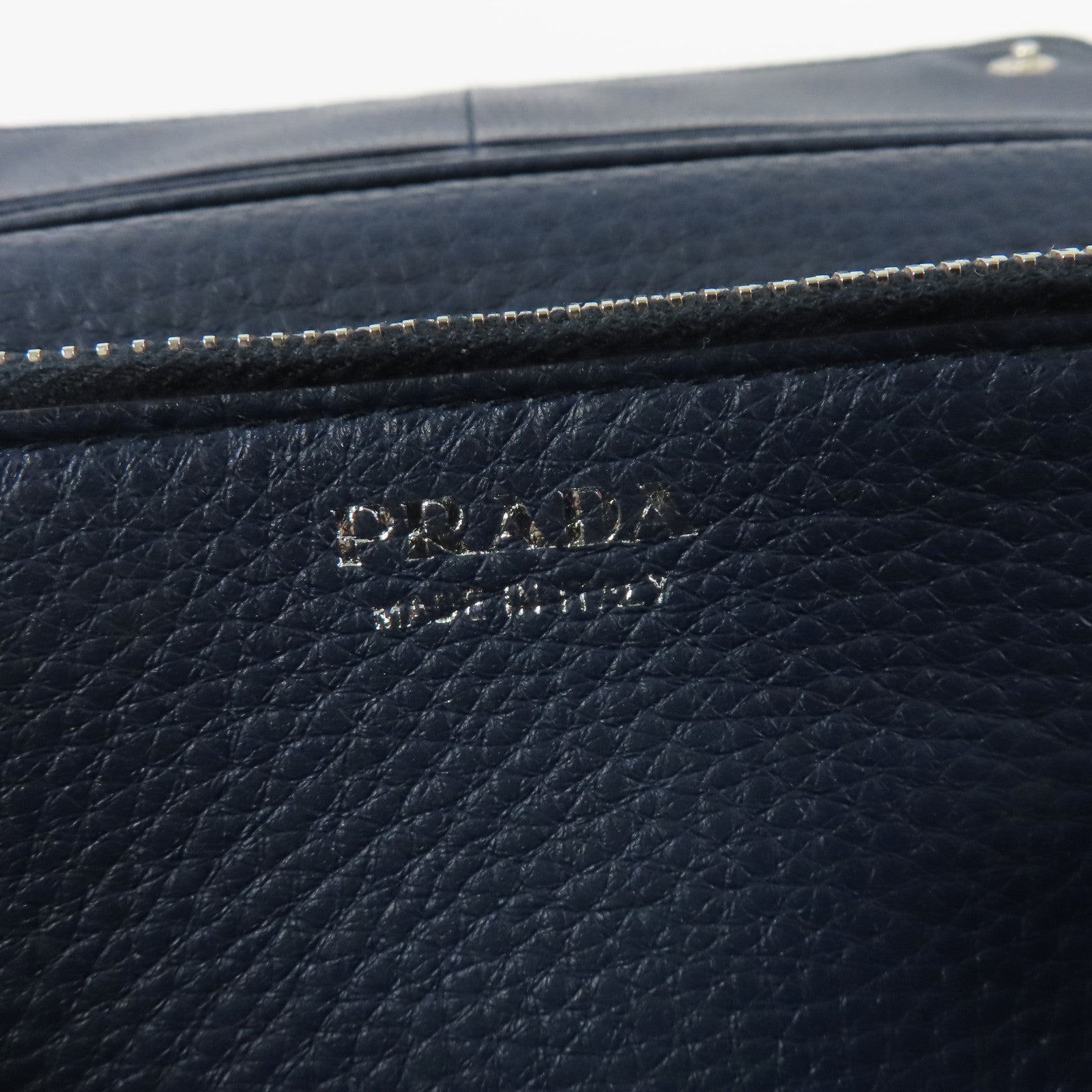 PRADA 牛皮皮革Long Wallet銀扣長錢包深藍色