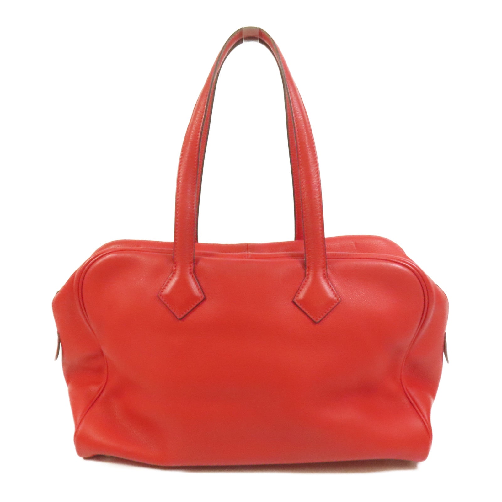HERMES Evercolor皮革Victoria 35銀扣手挽袋Rouge Casaque