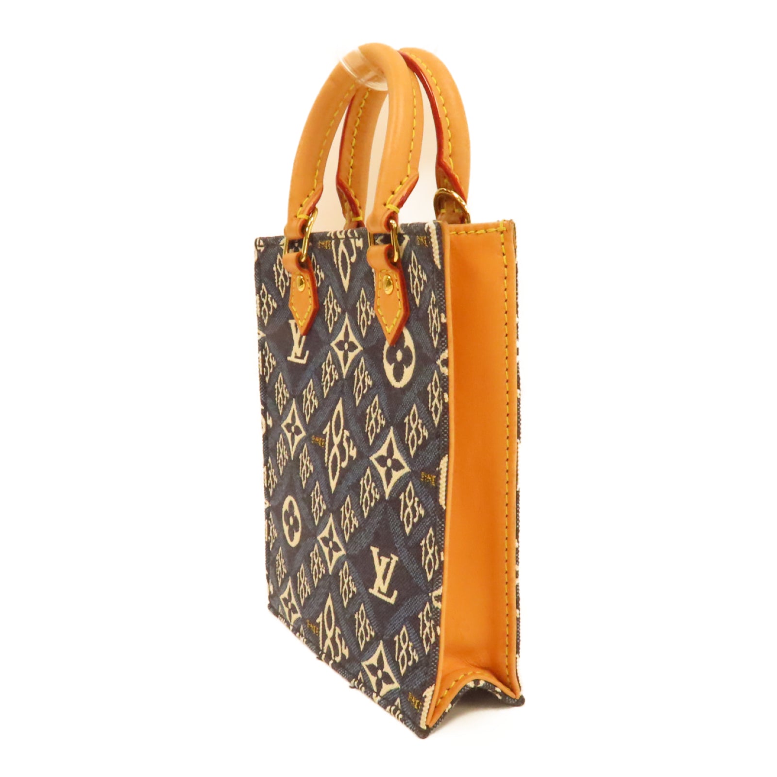 LOUIS VUITTON 【激減優惠】帆布/皮革Petit Sac Plat金扣手挽肩背兩用袋藍色