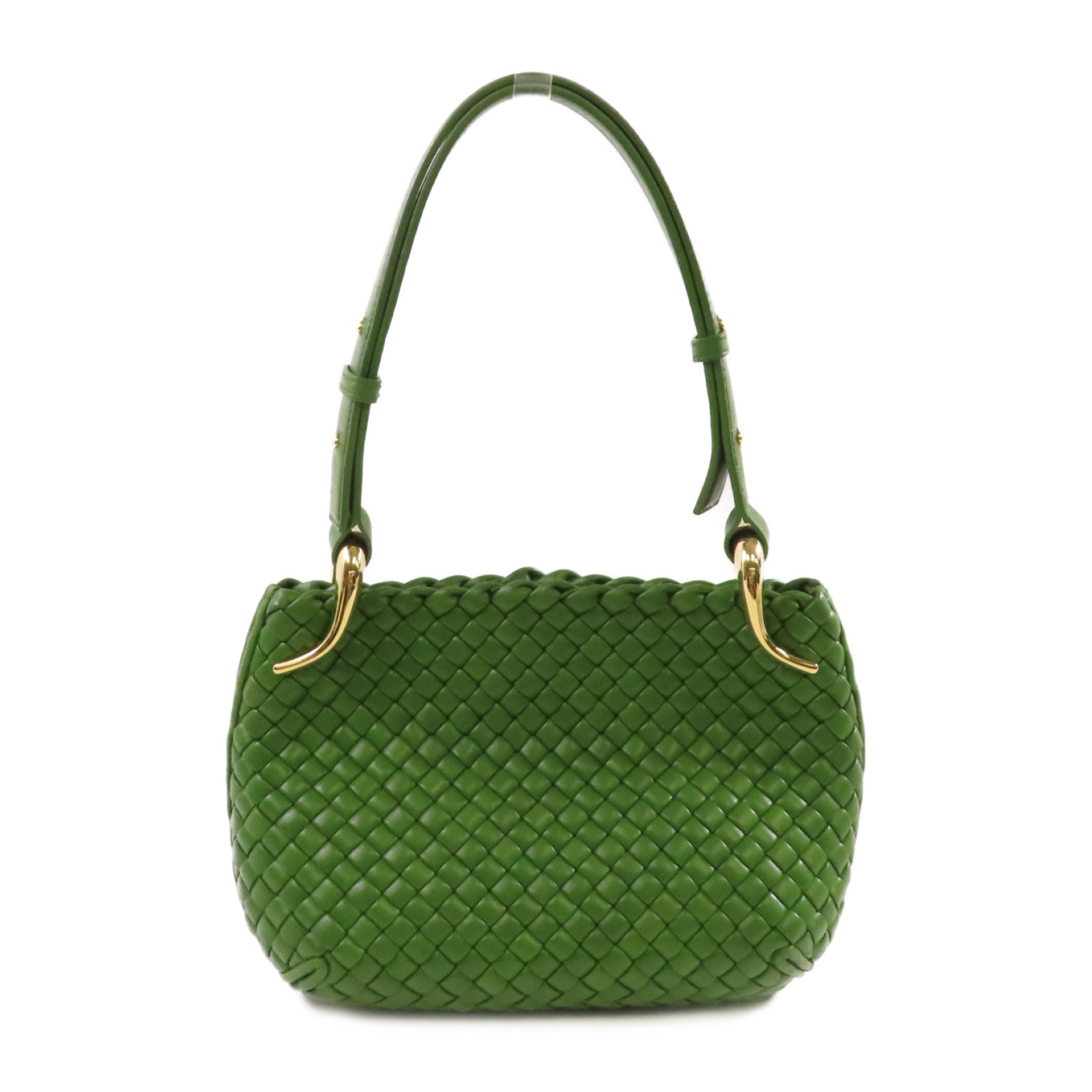 BOTTEGA VENETA 【激減優惠】織紋皮革Clicker Shoulder Bag金扣肩背袋綠色
