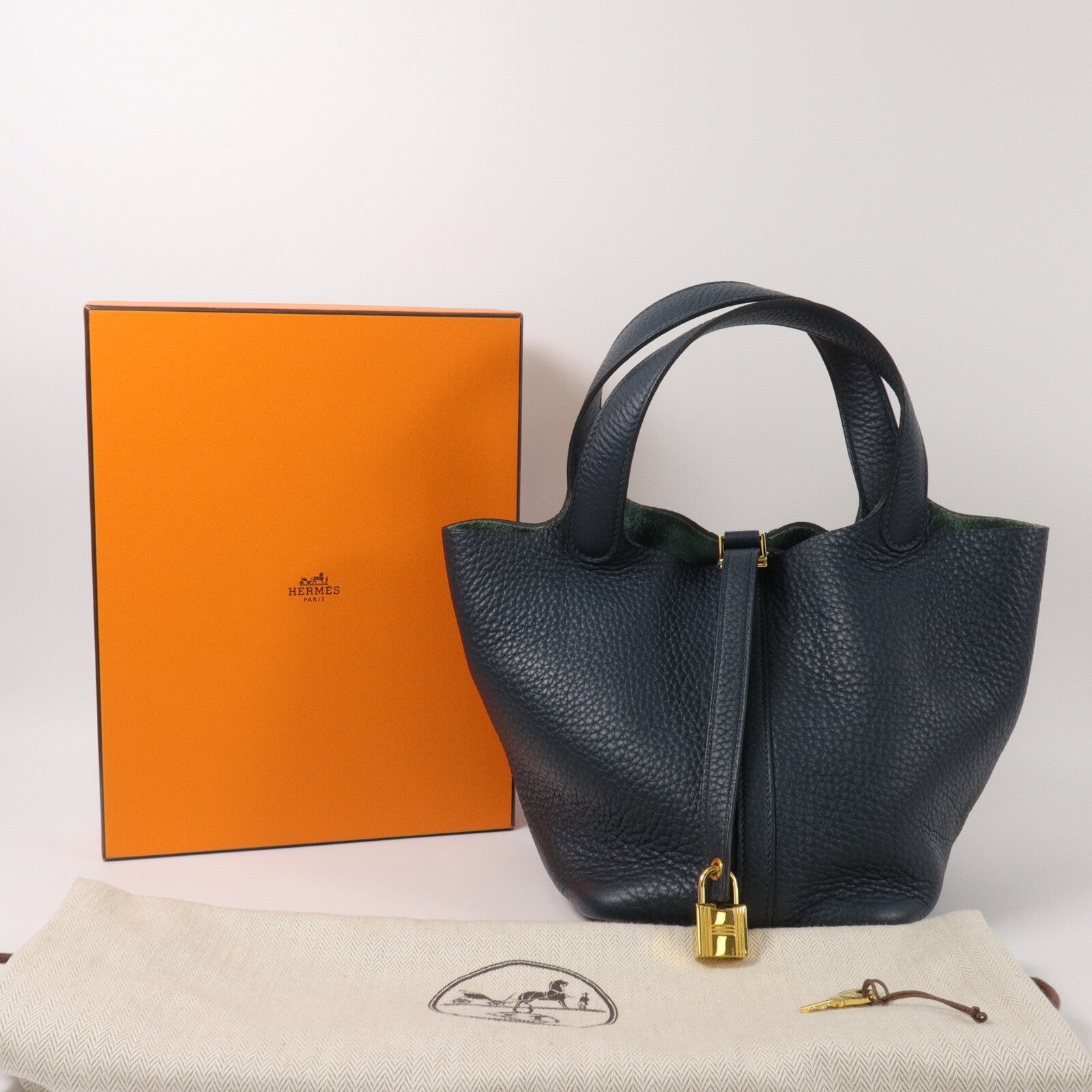 HERMES Clemence皮革Picotin PM手挽袋Vert Cypres