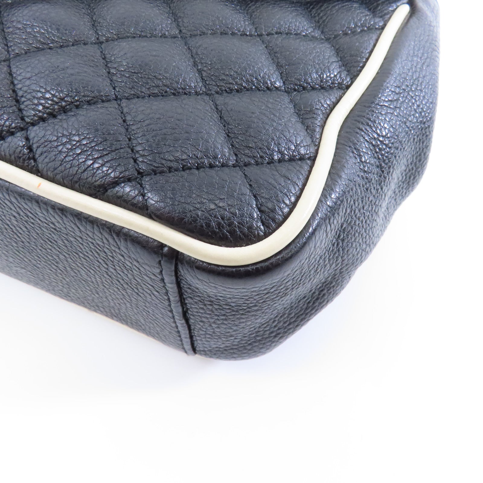 SAINT LAURENT 牛皮皮革Chain Shoulder Bag銀扣鏈帶肩背袋黑色/白色