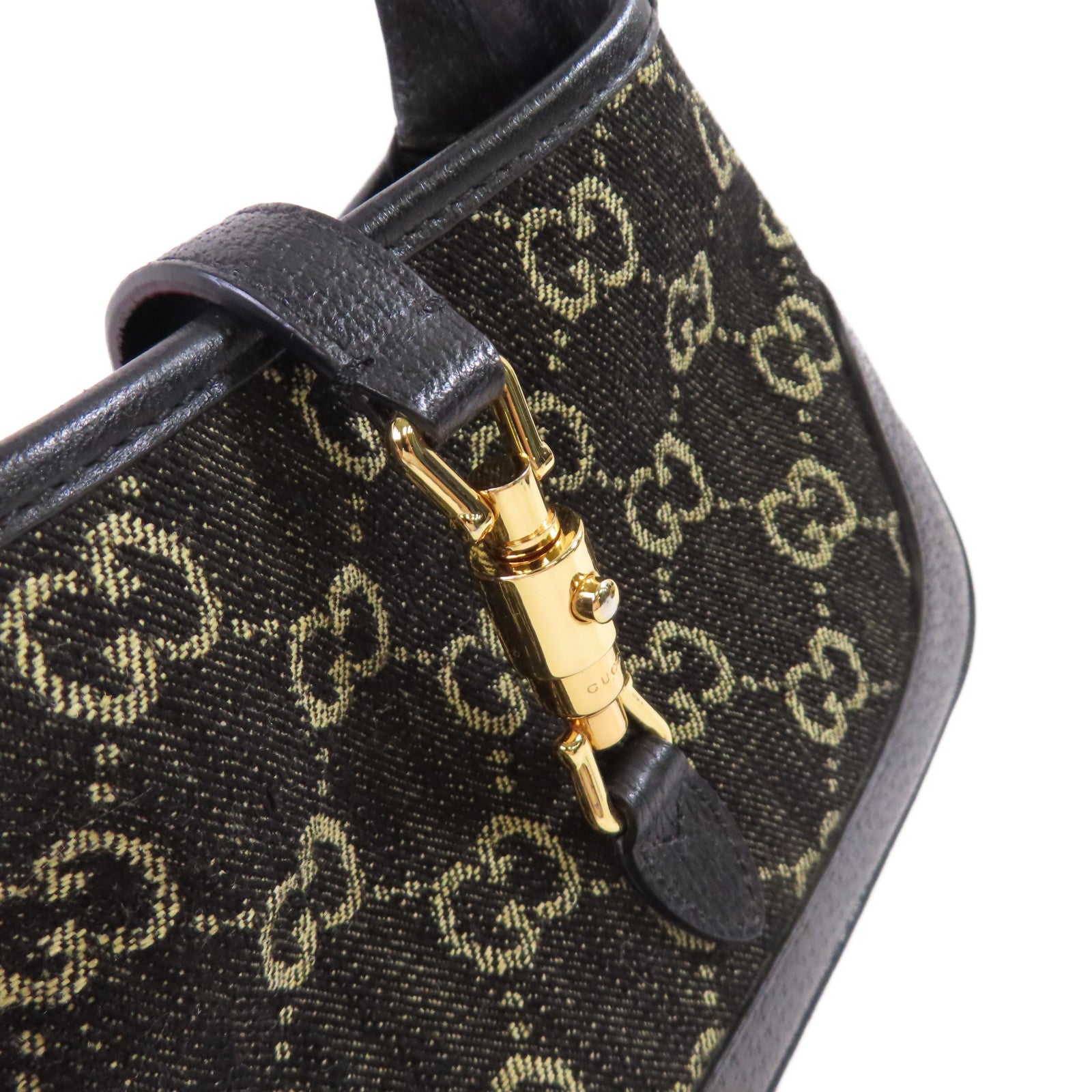 GUCCI GG帆布Jackie 1961 Mini 2Way Shoulder Bag金扣手挽肩背兩用袋黑色
