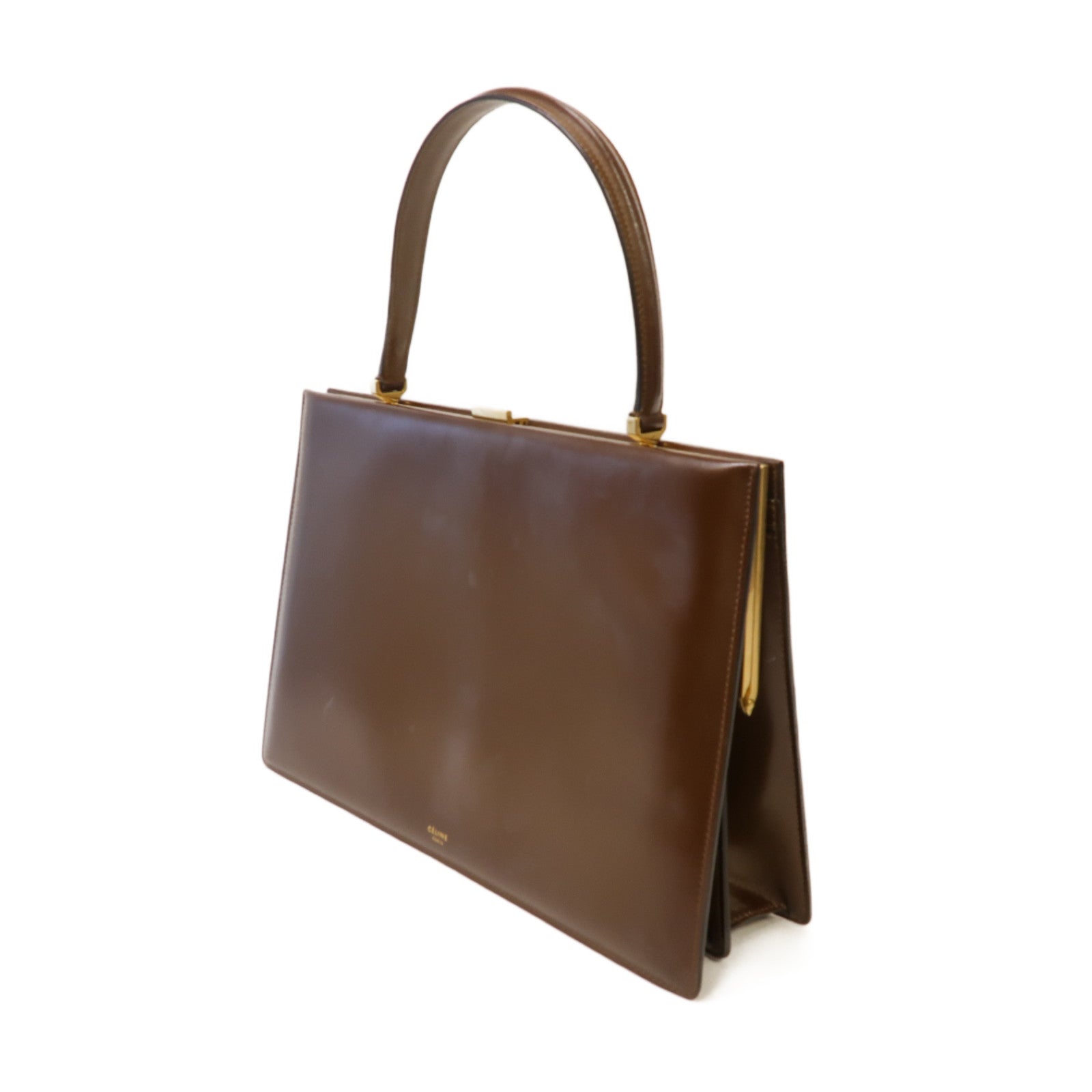 CELINE 牛皮皮革Vintage Handbag金扣手挽袋啡色