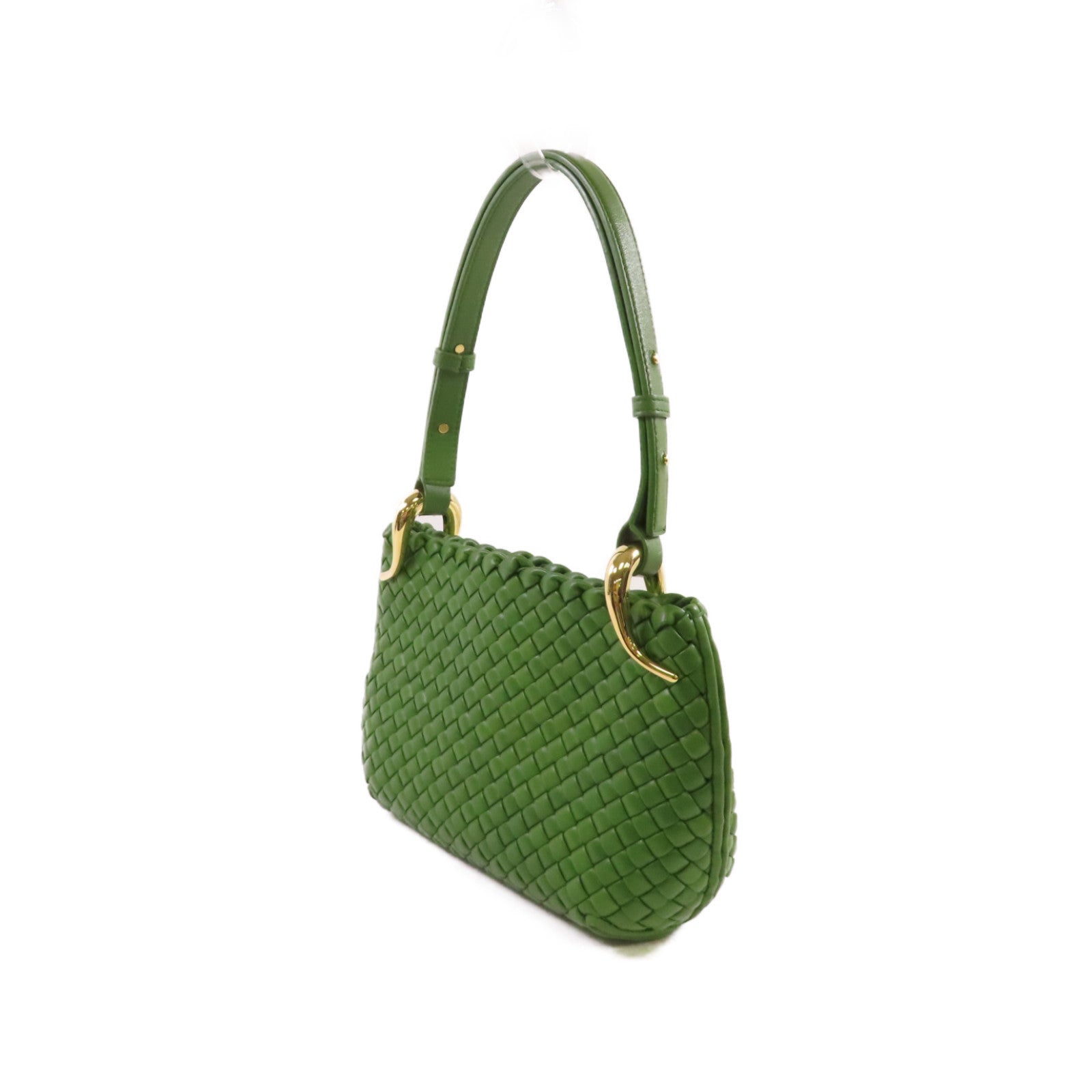 BOTTEGA VENETA 【激減優惠】織紋皮革Clicker Shoulder Bag金扣肩背袋綠色