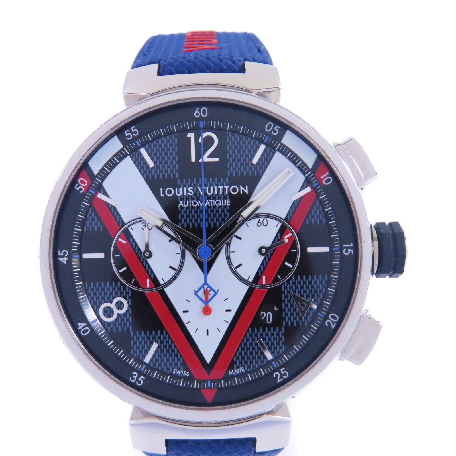 LOUIS VUITTON Tambour Dimier Cobalt Watch不鏽鋼/橡巾帶自動機芯手錶藍色