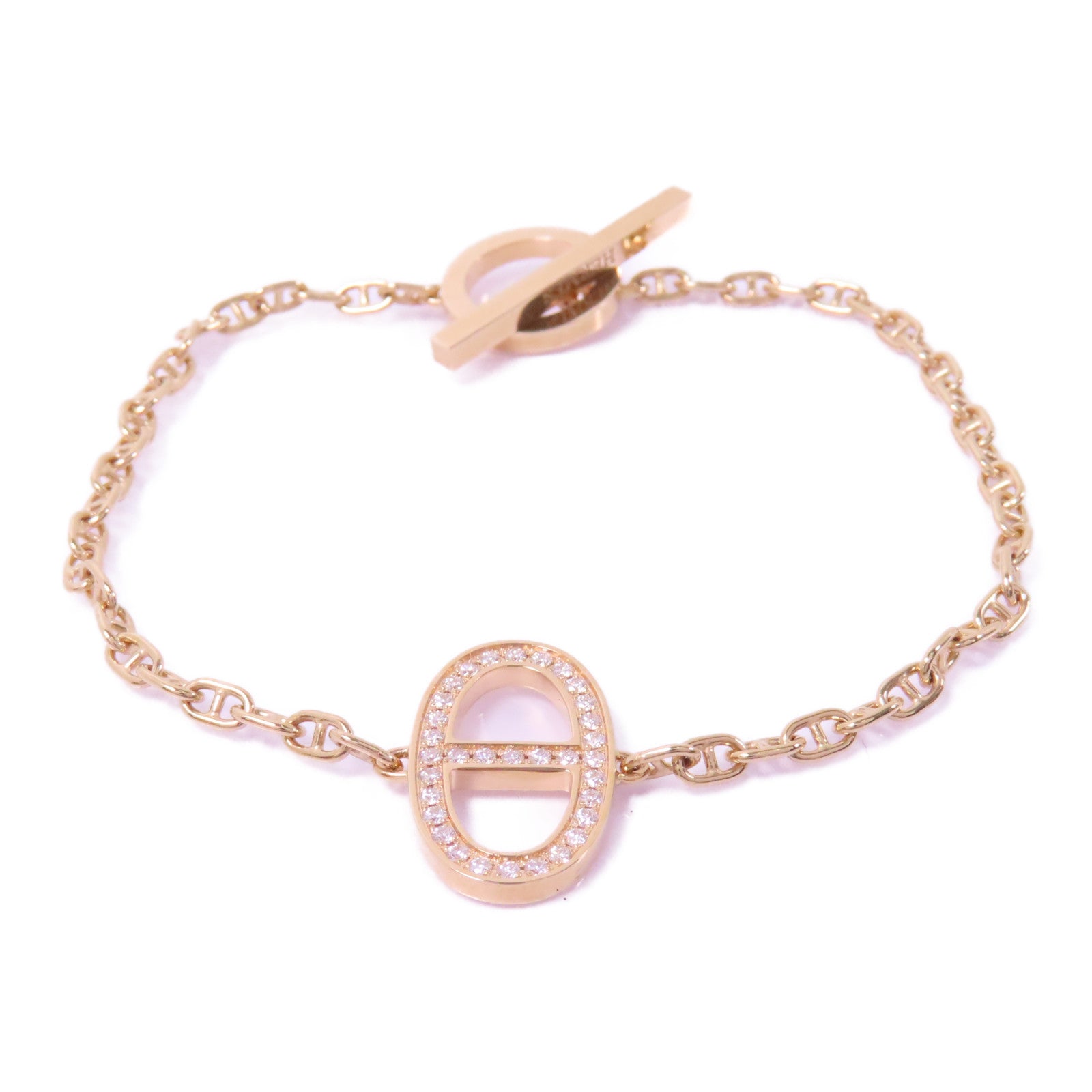 HERMES 18K玫瑰金Chaine D'Ancre Contour Bracelet鑽石手鏈