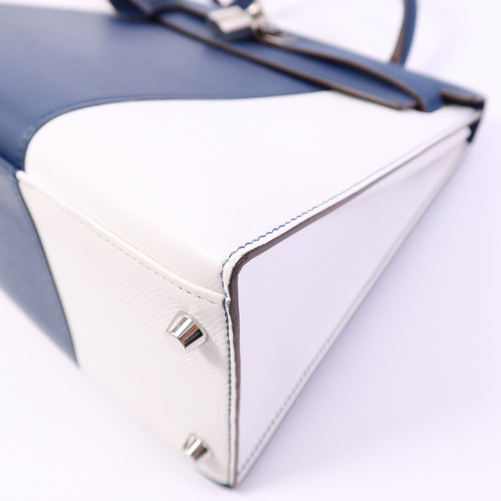 HERMES Epsom皮革Kelly 32 Club手挽肩背兩用袋Bleu Thalassa/Blanc