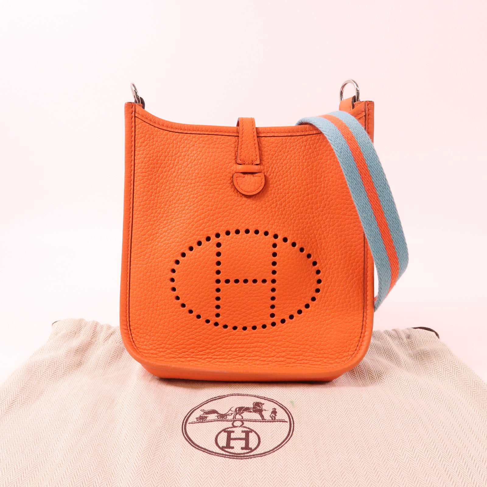 HERMES Clemence皮革Evelyne TPM銀扣肩背袋Orange Poppy