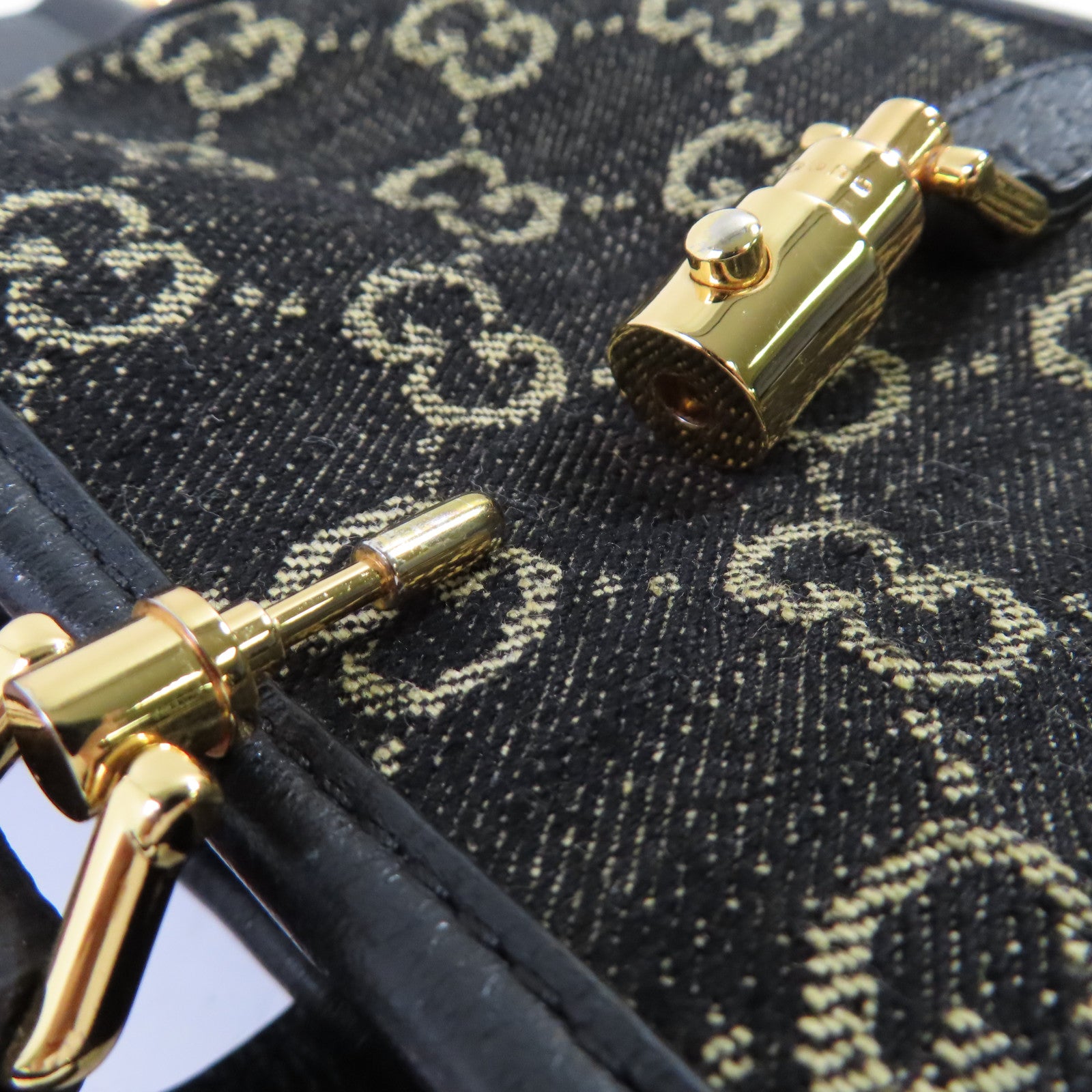 GUCCI GG帆布Jackie 1961 Mini 2Way Shoulder Bag金扣手挽肩背兩用袋黑色