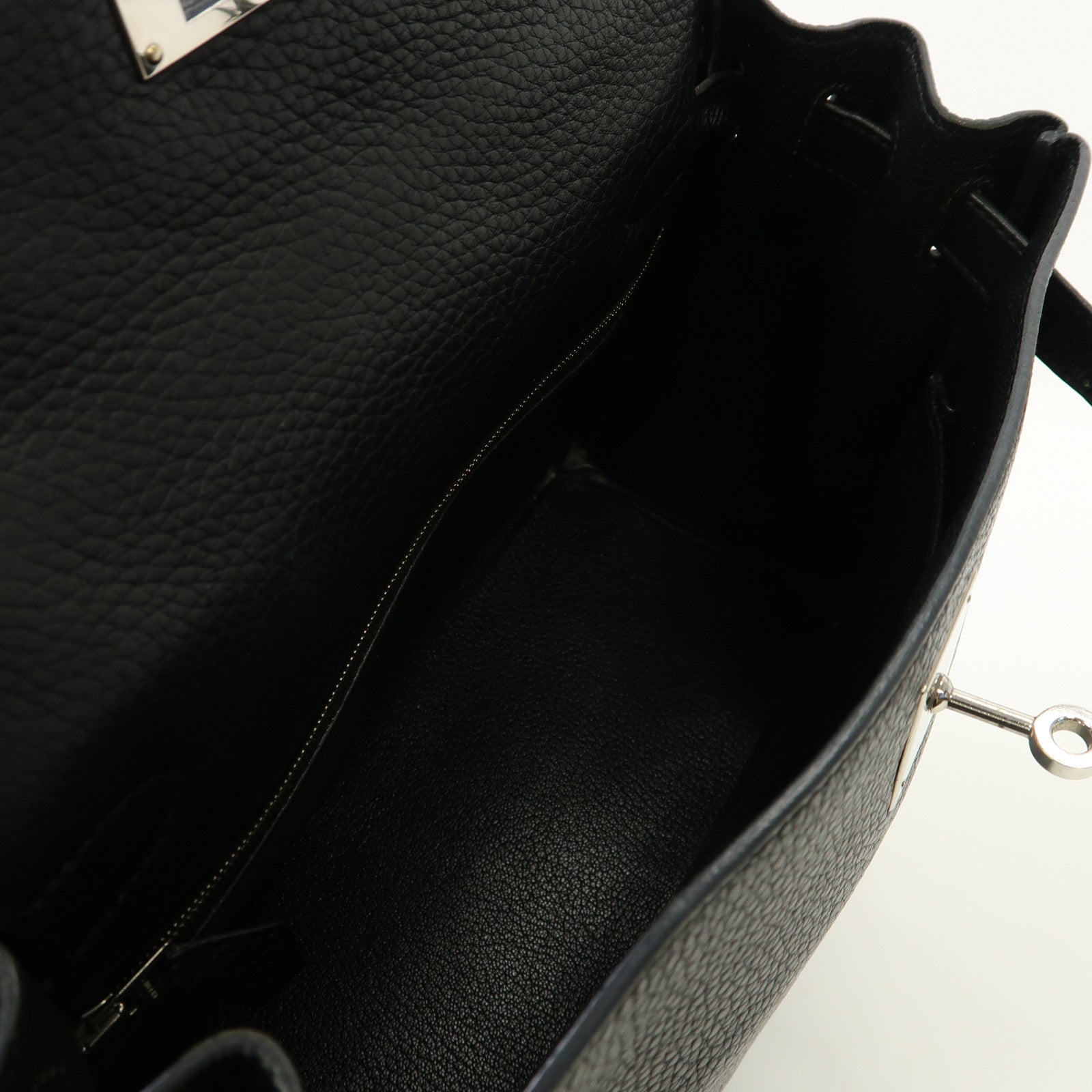 HERMES Clemence皮革Kelly 28銀扣手挽肩背兩用袋黑色