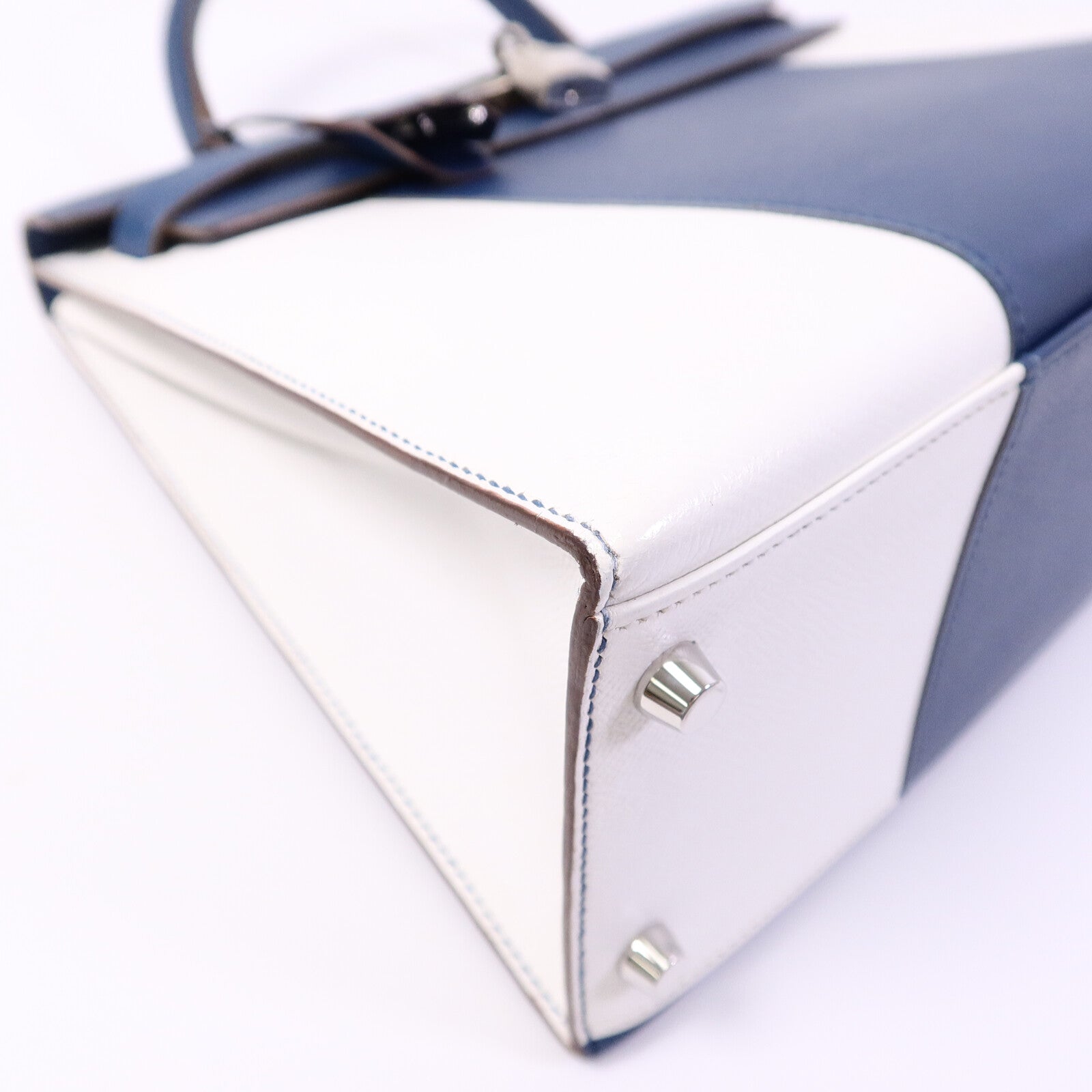 HERMES Epsom皮革Kelly 32 Club手挽肩背兩用袋Bleu Thalassa/Blanc