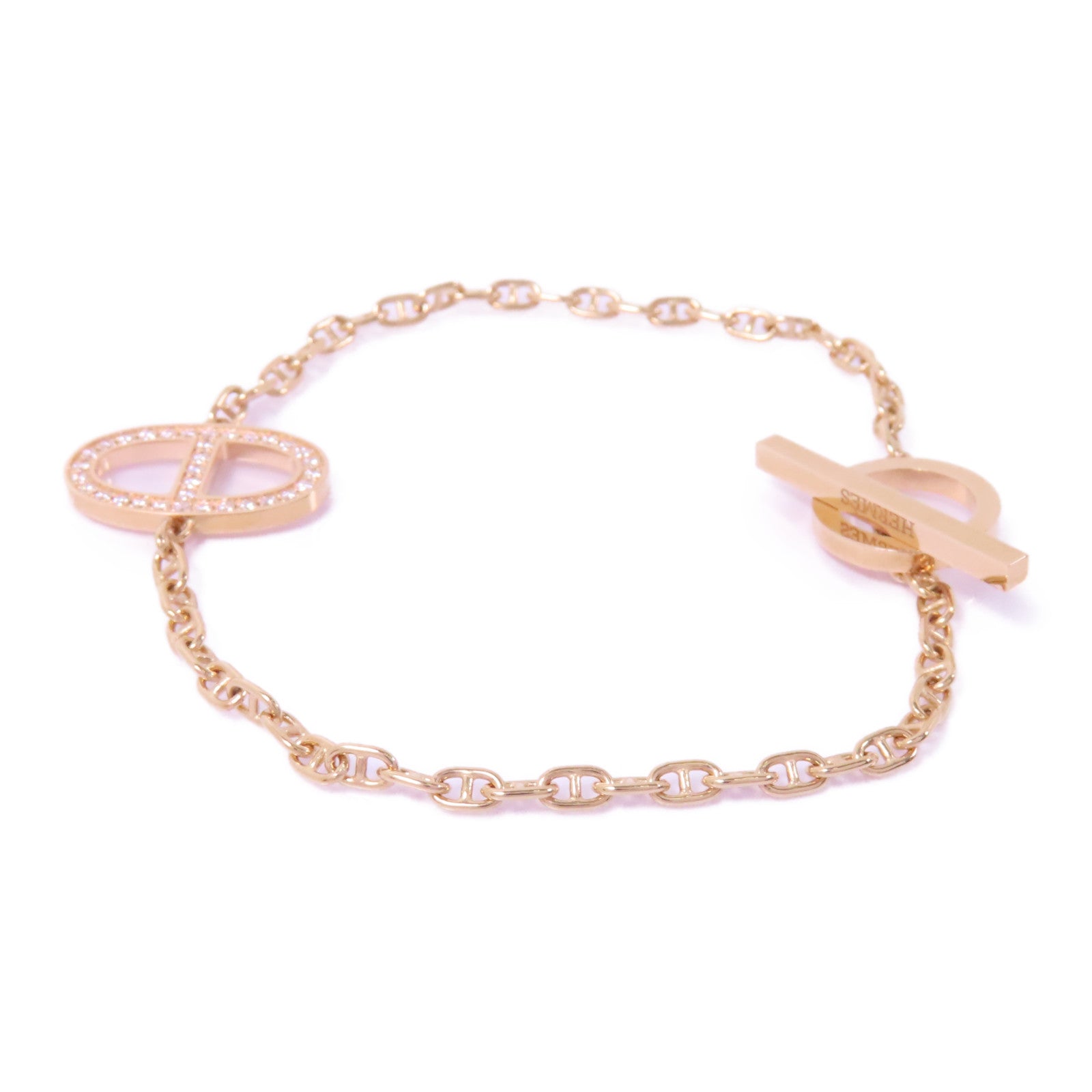 HERMES 18K玫瑰金Chaine D'Ancre Contour Bracelet鑽石手鏈
