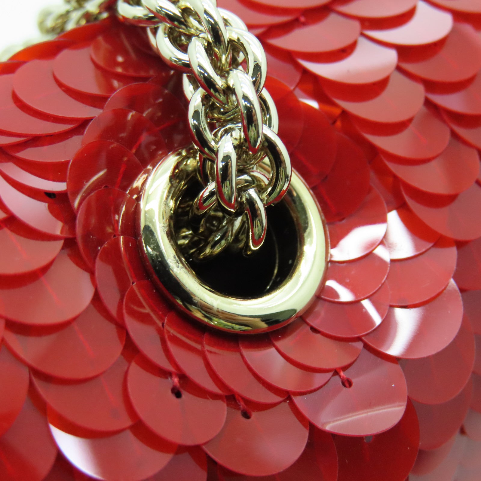 CHANEL 【激減優惠】珠片Chain Shoulder金扣鏈帶肩背袋紅色