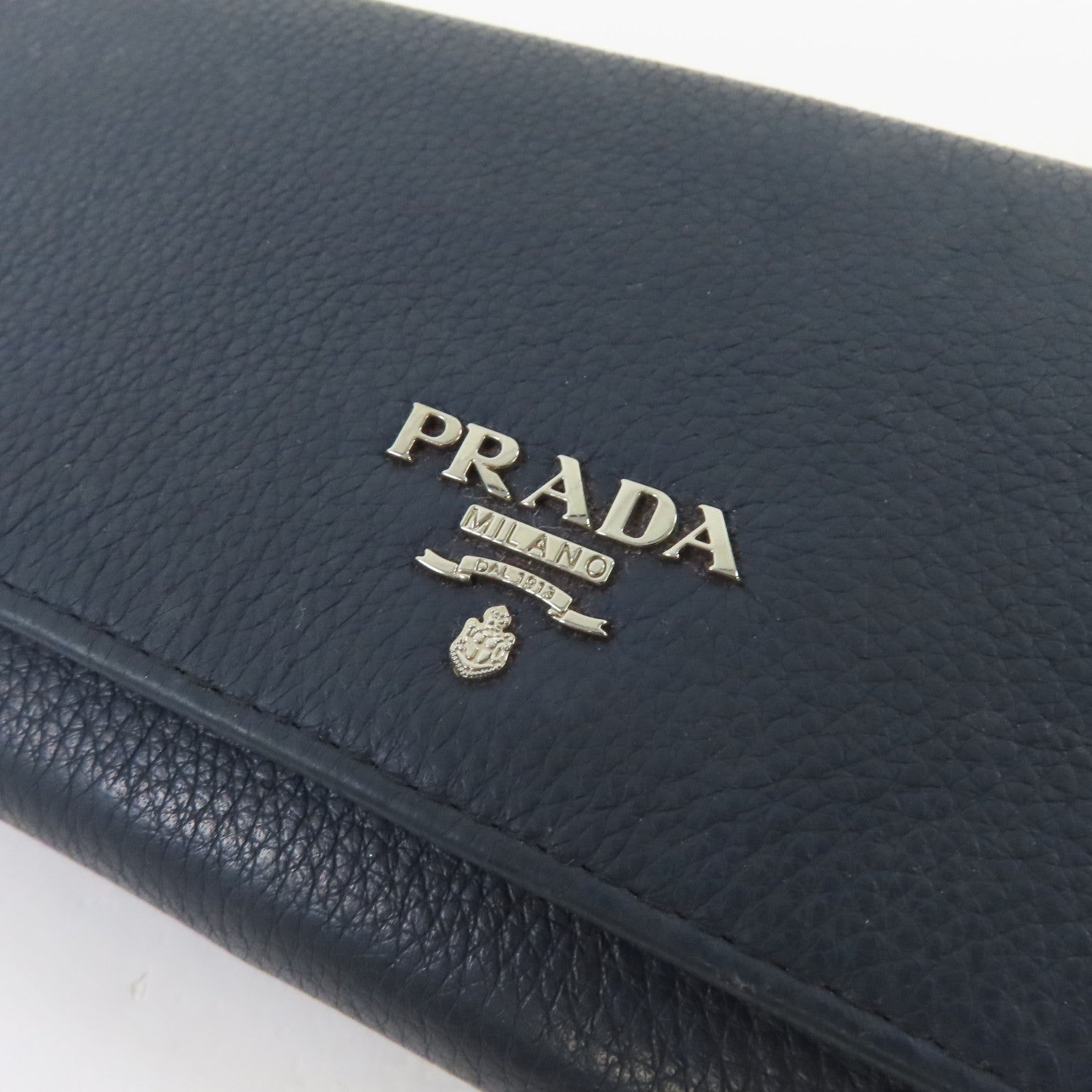 PRADA 牛皮皮革Long Wallet銀扣長錢包深藍色