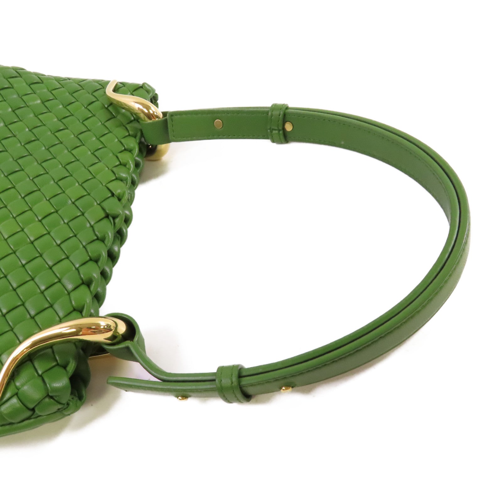 BOTTEGA VENETA 【激減優惠】織紋皮革Clicker Shoulder Bag金扣肩背袋綠色