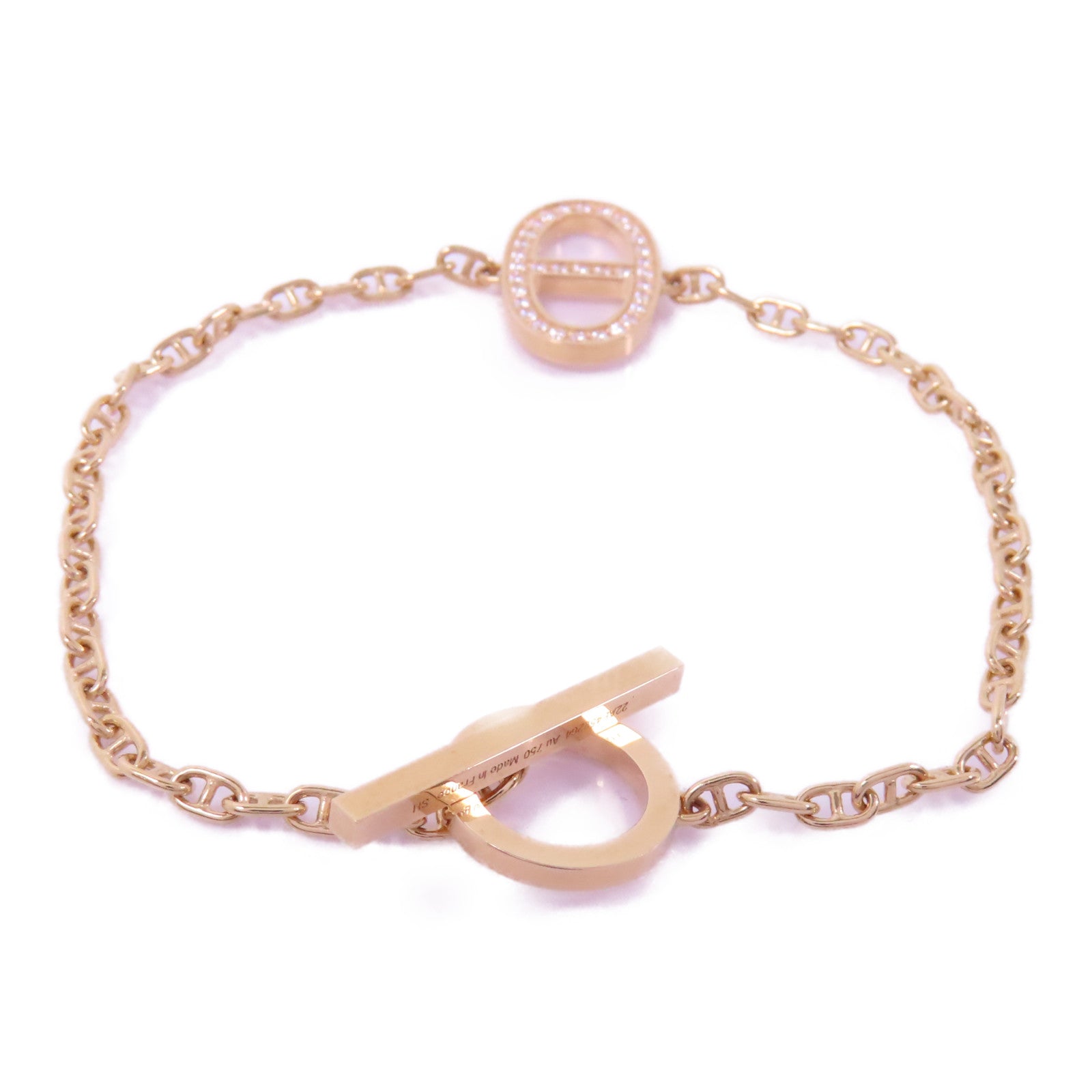 HERMES 18K玫瑰金Chaine D'Ancre Contour Bracelet鑽石手鏈