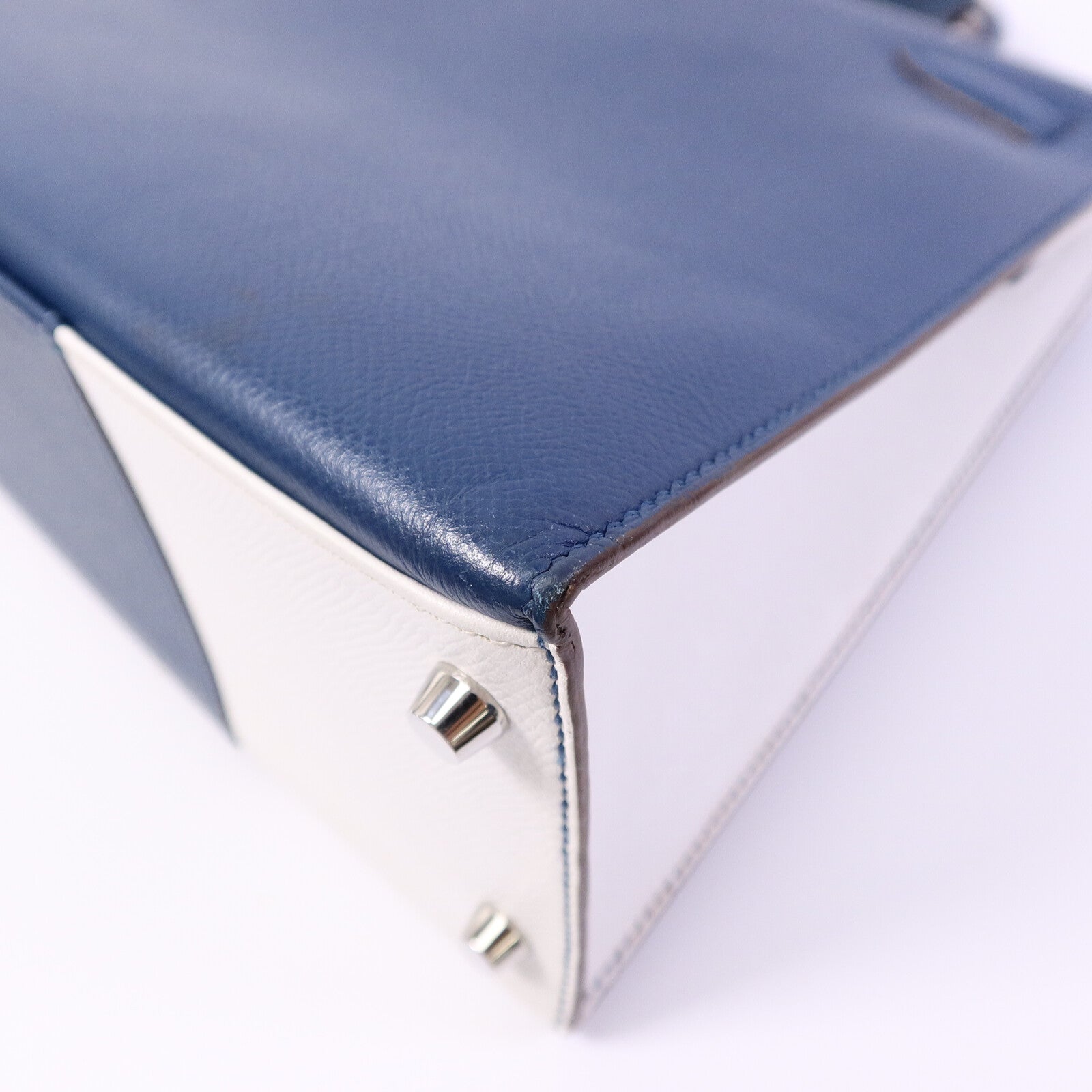 HERMES Epsom皮革Kelly 32 Club手挽肩背兩用袋Bleu Thalassa/Blanc