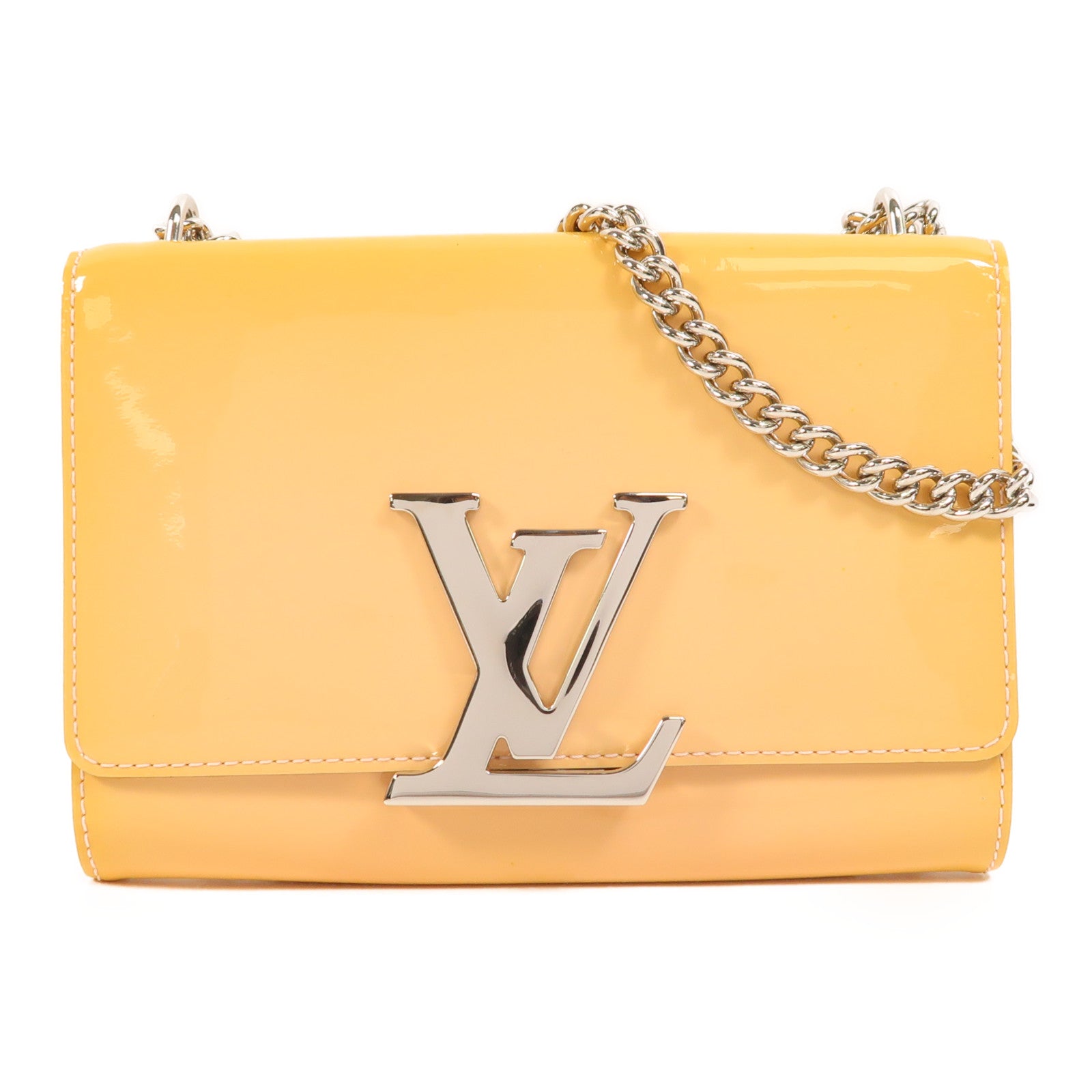 LOUIS VUITTON 漆皮皮革Louise MM 銀扣鏈帶肩背袋