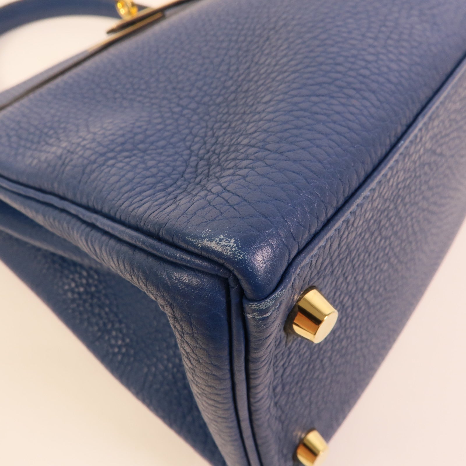 HERMES Togo皮革Kelly 28手挽肩背兩用袋Blue Brighton