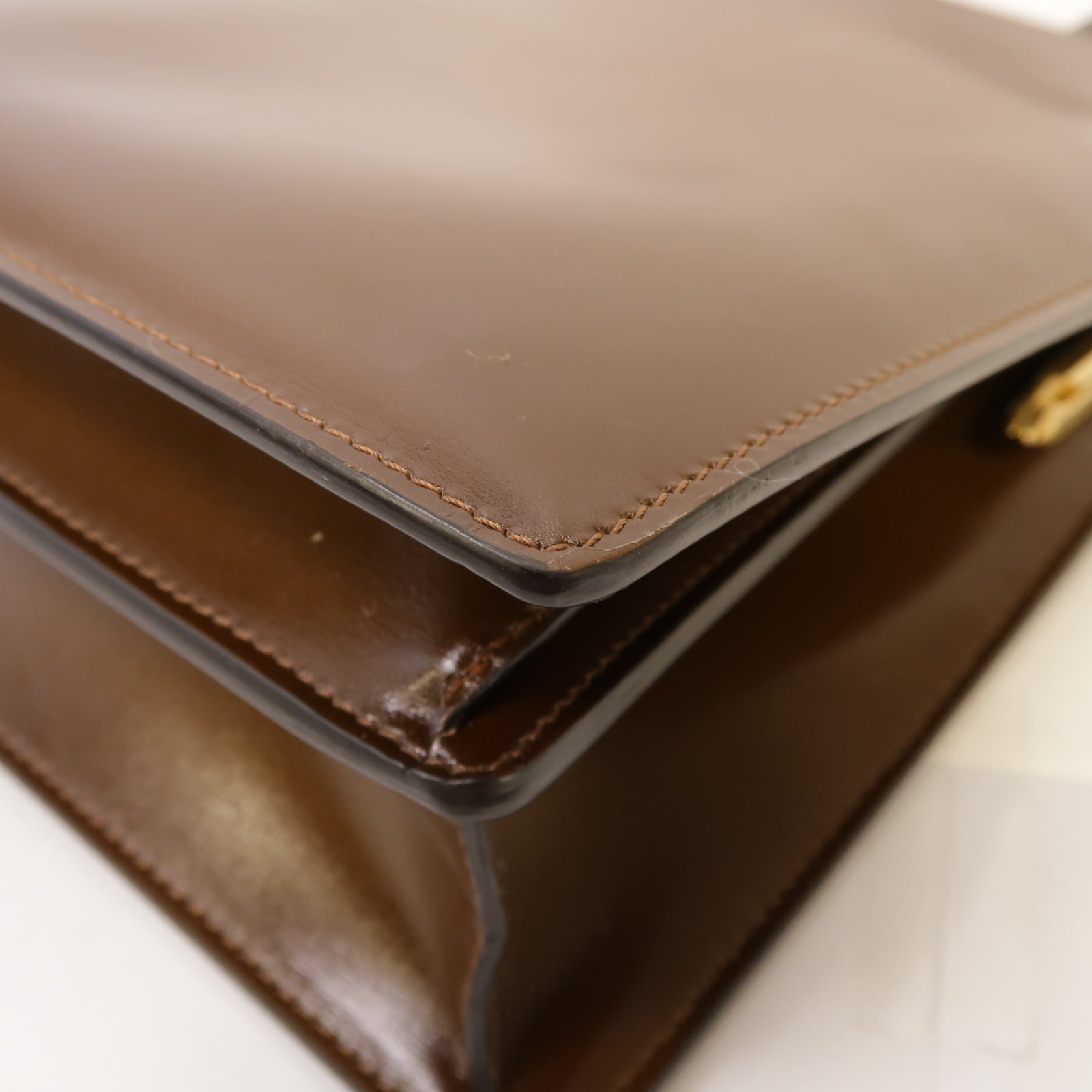 CELINE 牛皮皮革Vintage Handbag金扣手挽袋啡色